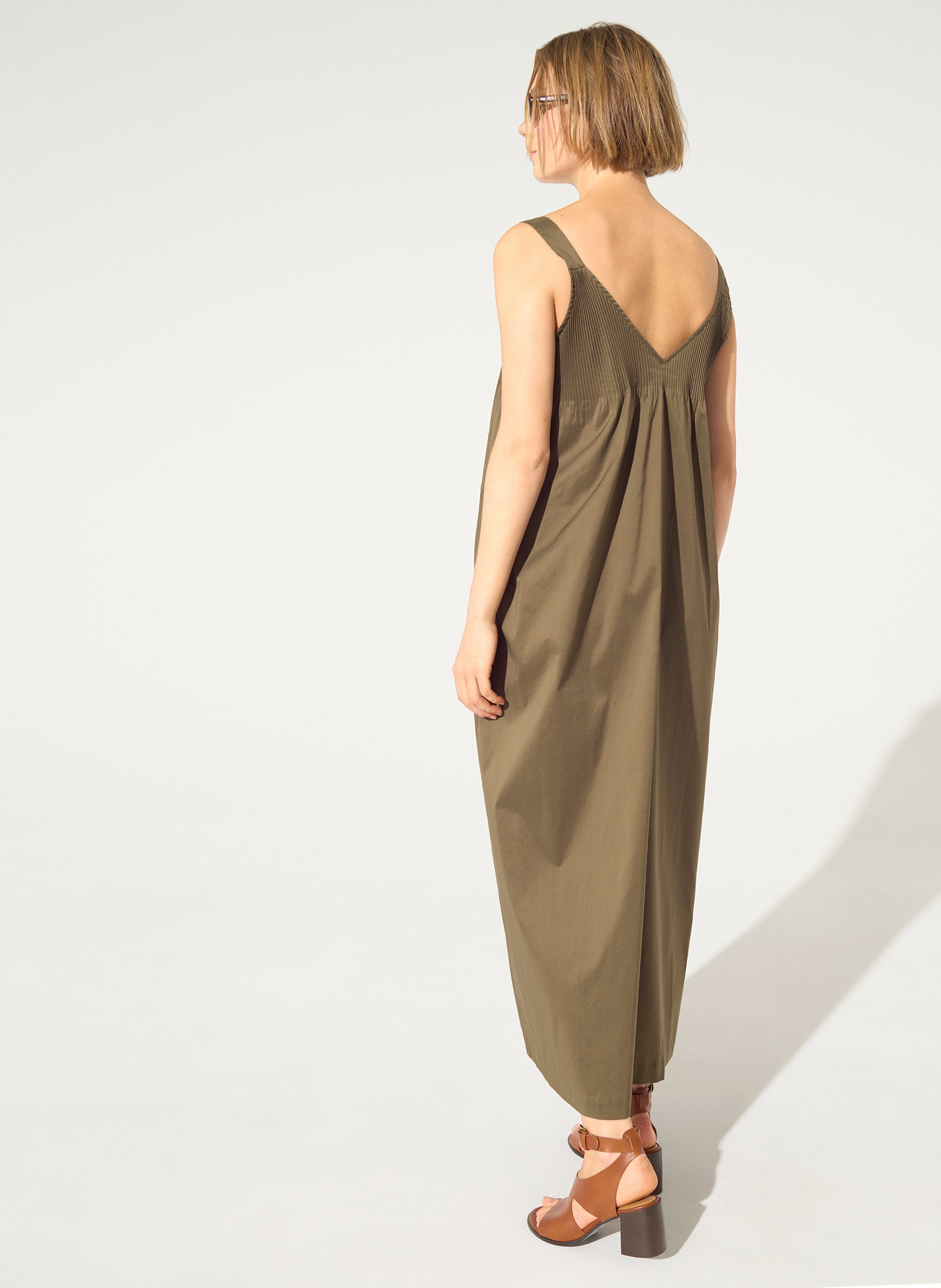 Long cotton-blend V-neck dress COTELAC Brown