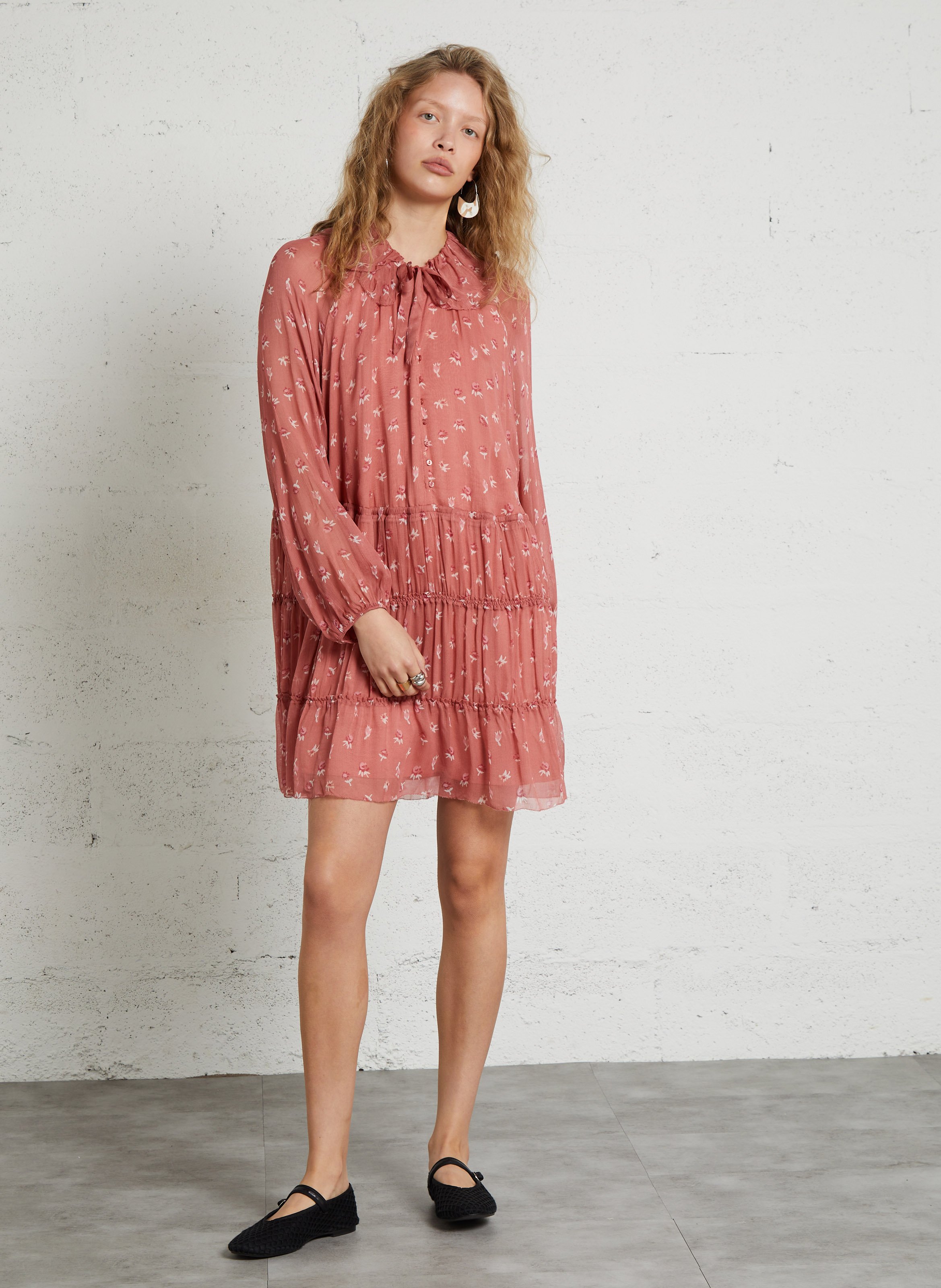 Robe courte mousseline imprimée DES PETITS HAUTS Rose