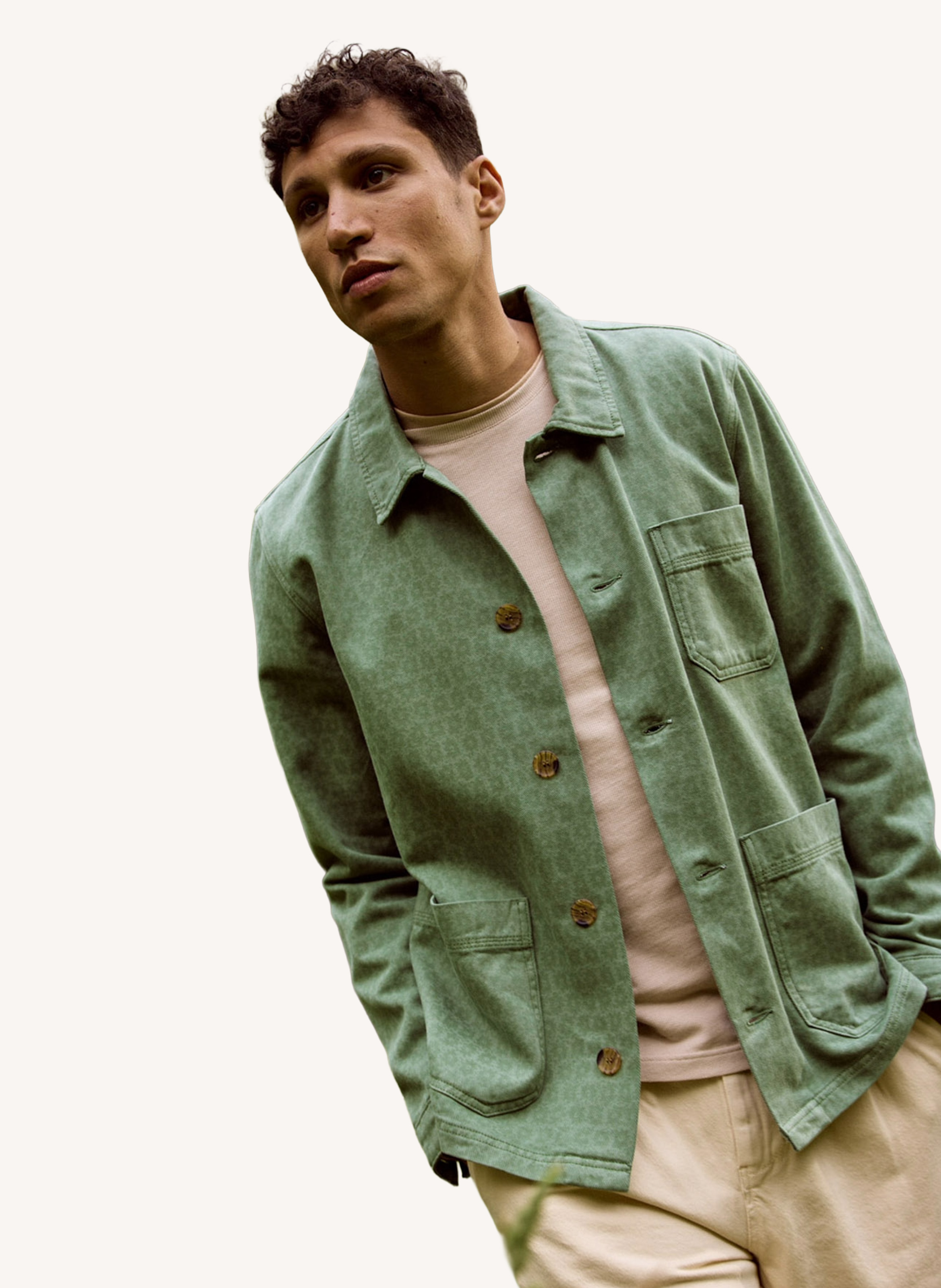 Veste droite col classique en coton imprimé FAGUO Bleu