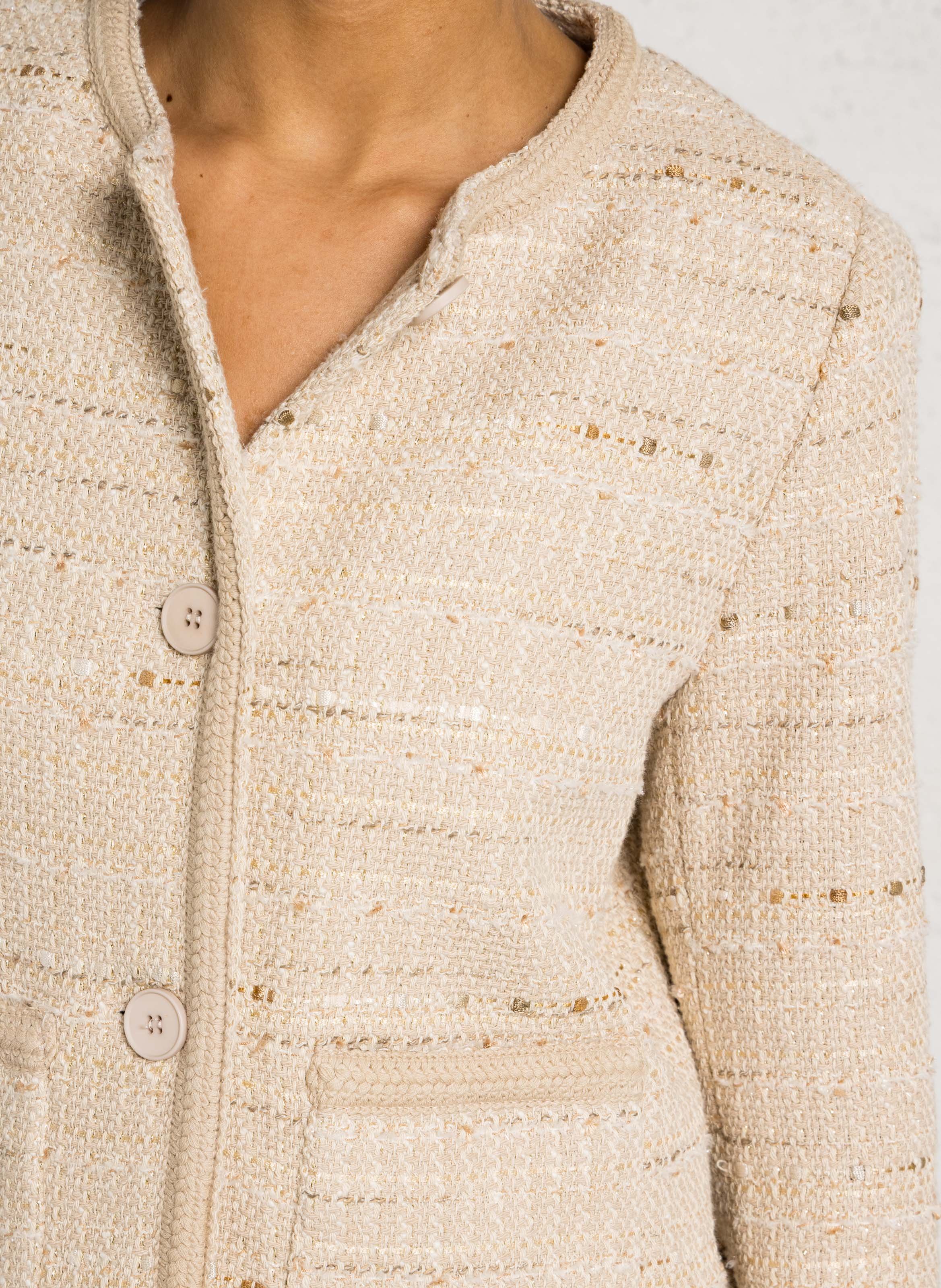 Straight cotton-blend jacket with round neck SUD EXPRESS Beige