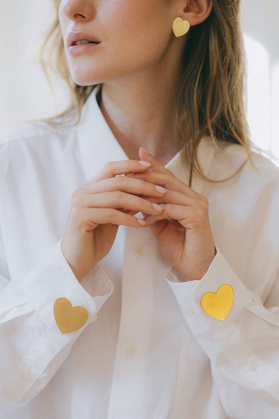 Heart-shaped silver-plated stud earrings Golden