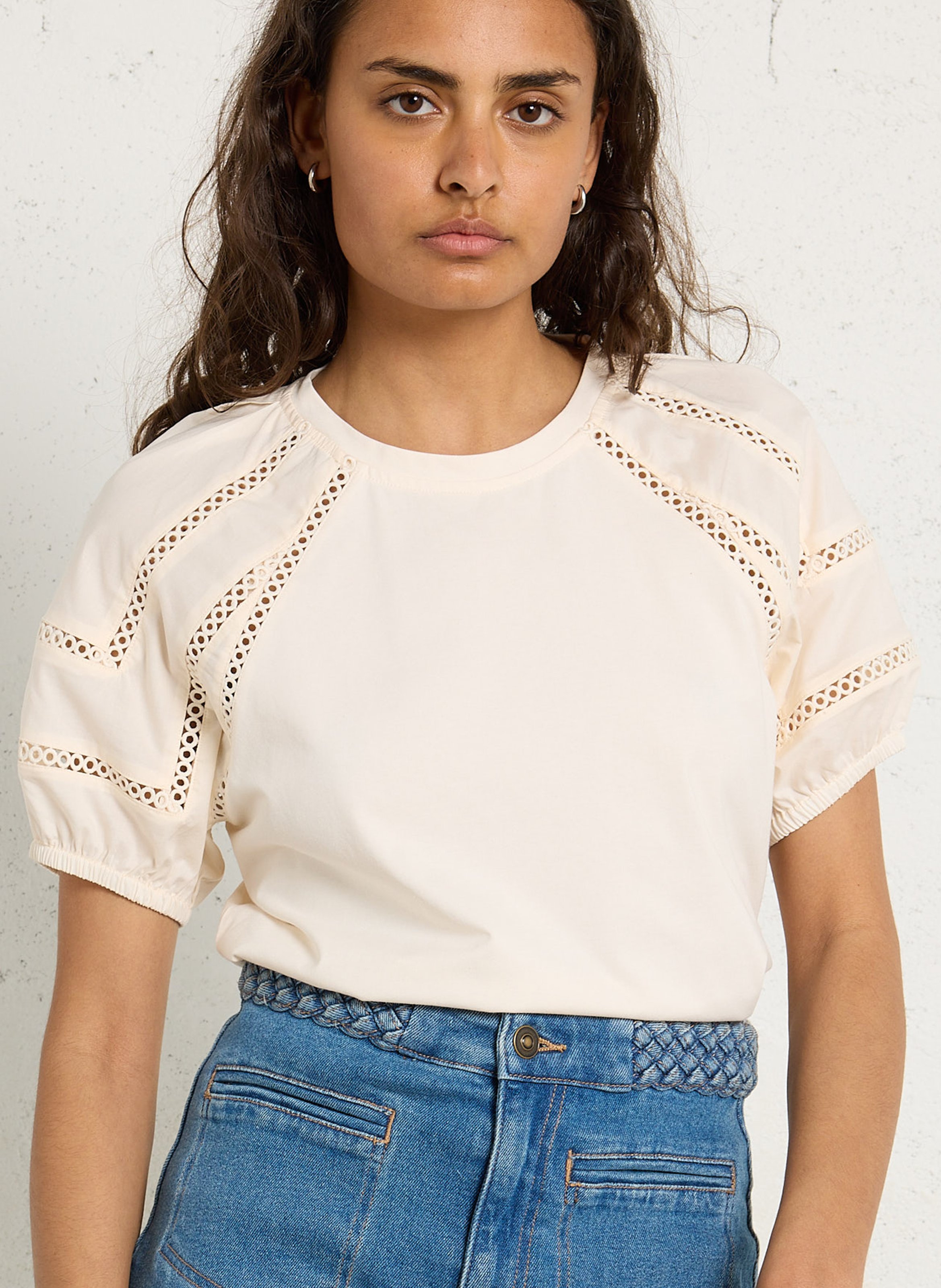 Cotton-blend straight-cut top MAISON 123 Beige