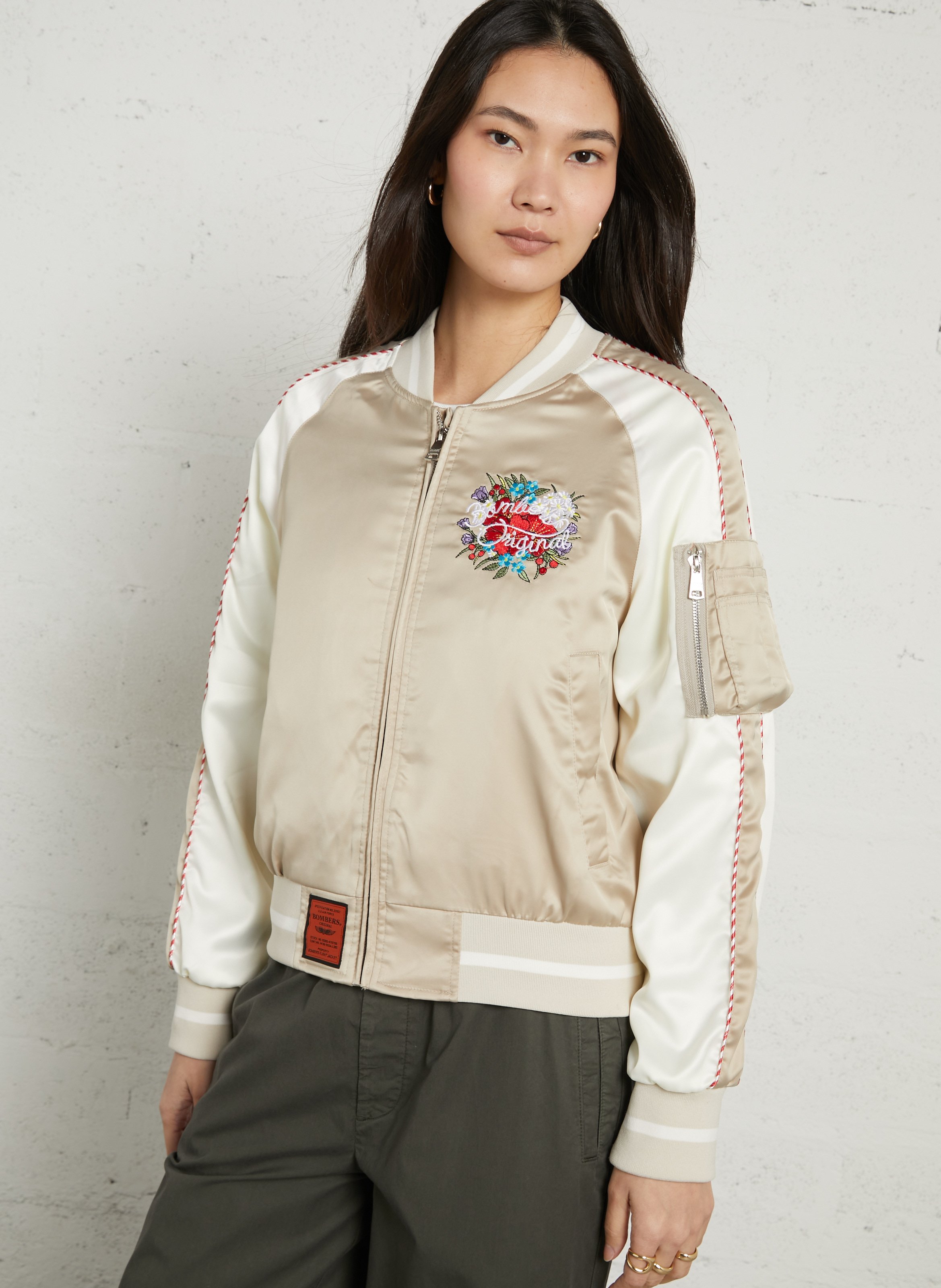 Straight jacket with embroidered teddy collar BOMBERS ORIGINAL Beige