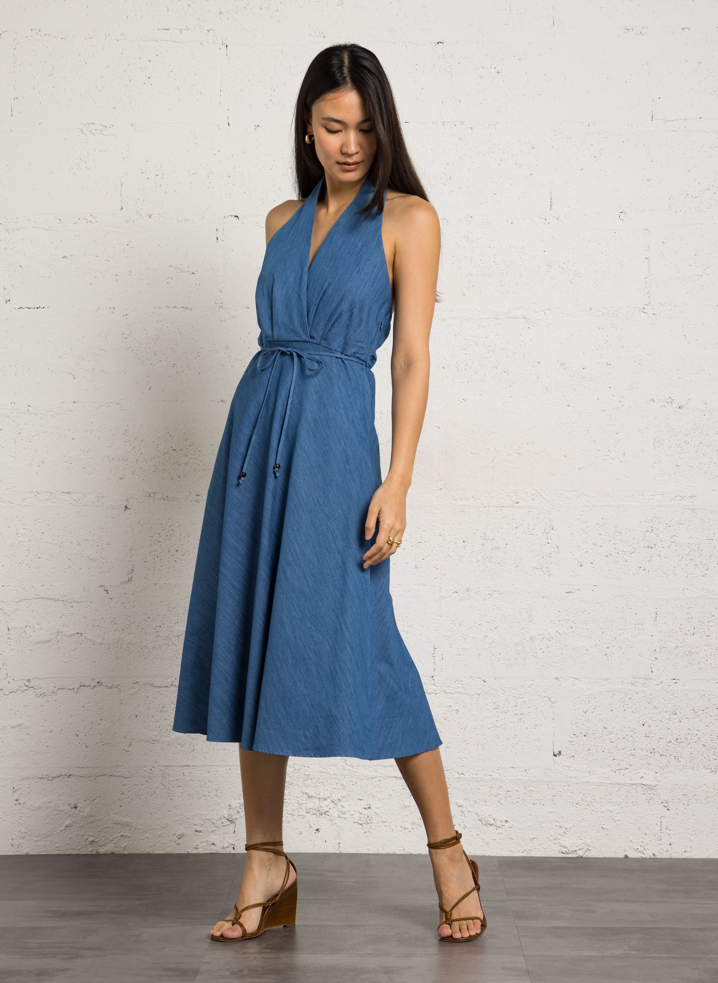 Robe midi évasée avec ceinture LA PETITE ETOILE Bleu