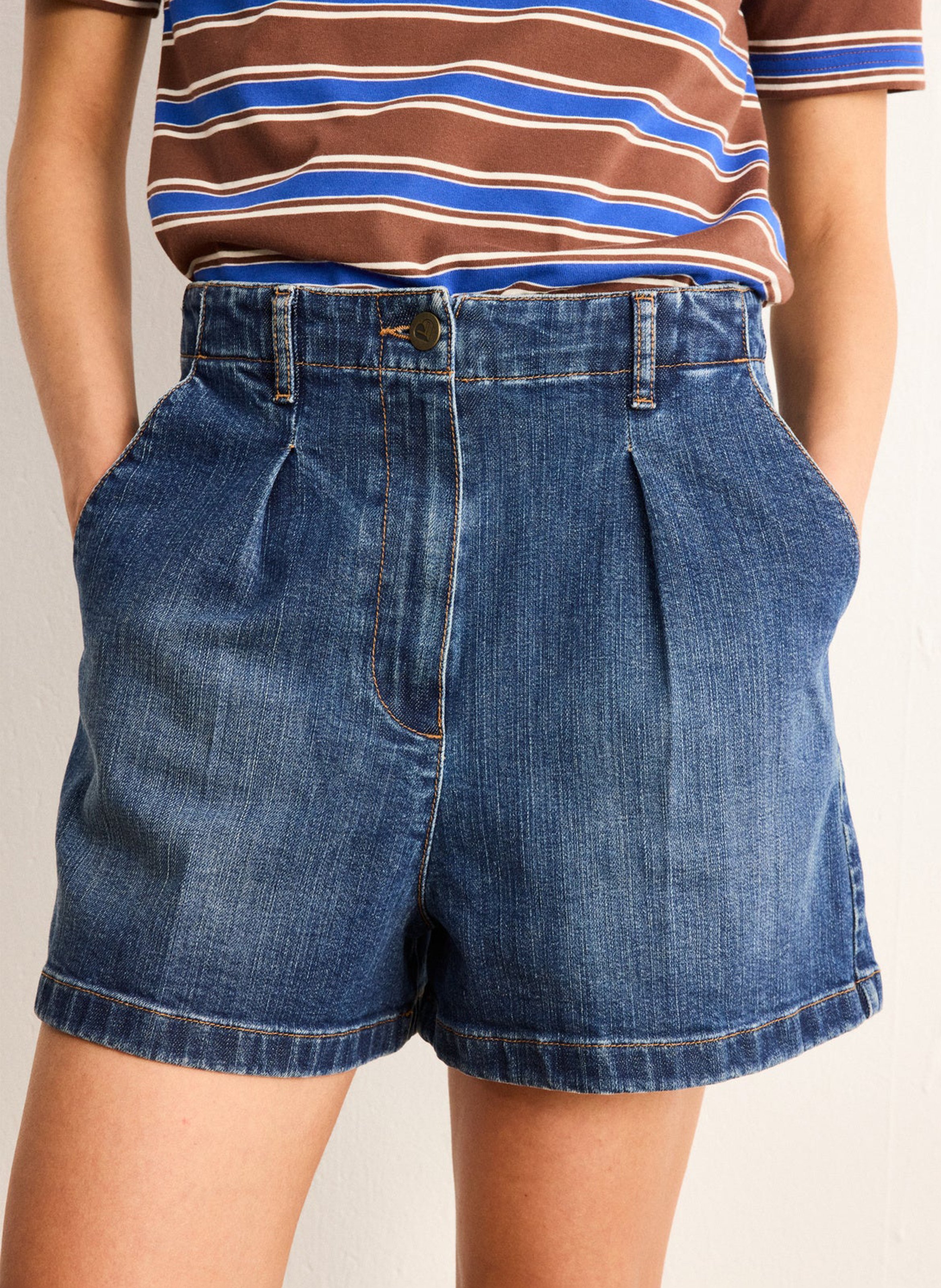 A-line denim skirt with pleats PABLO Blue