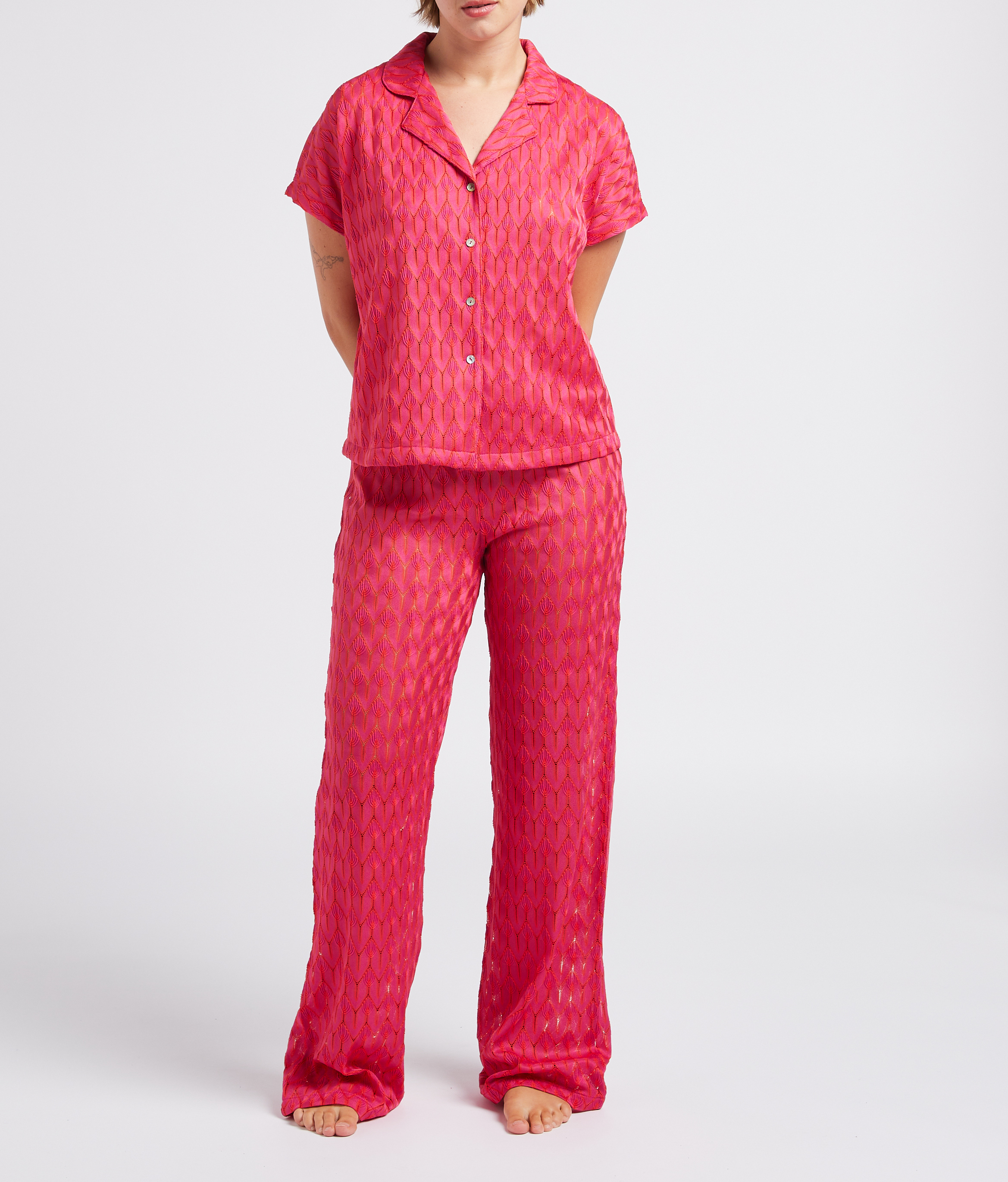 Wide-leg lurex knit pants LA NOUVELLE Pink