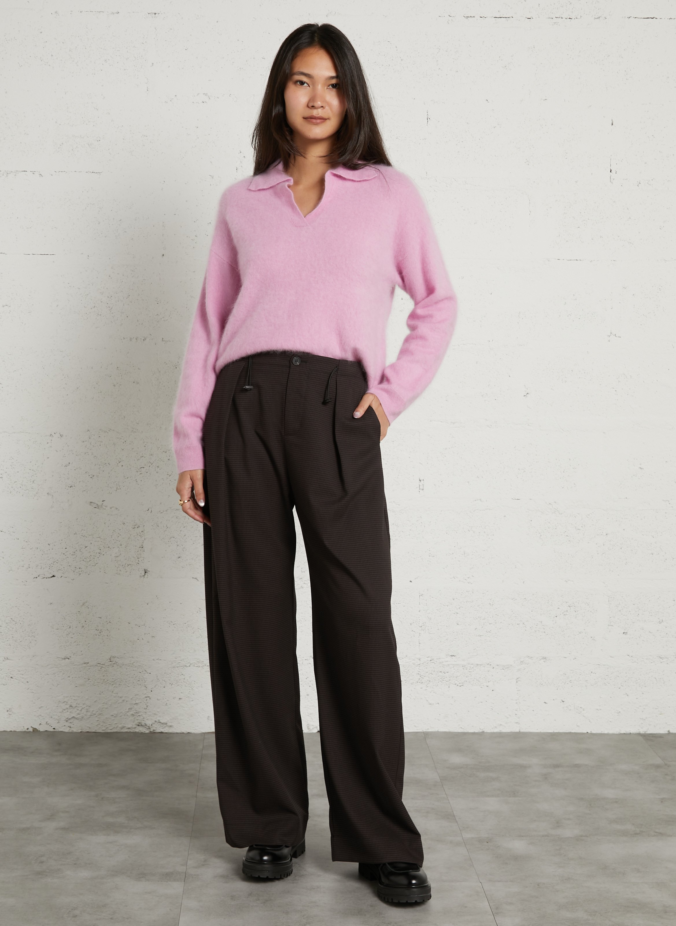 Oversized V-neck wool and cashmere sweater SUNCOO Pink