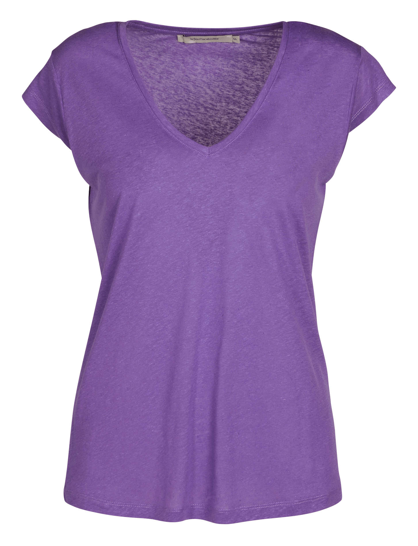 Gerader einfarbiger V-Ausschnitt T-Shirt LA FEE MARABOUTEE Violett