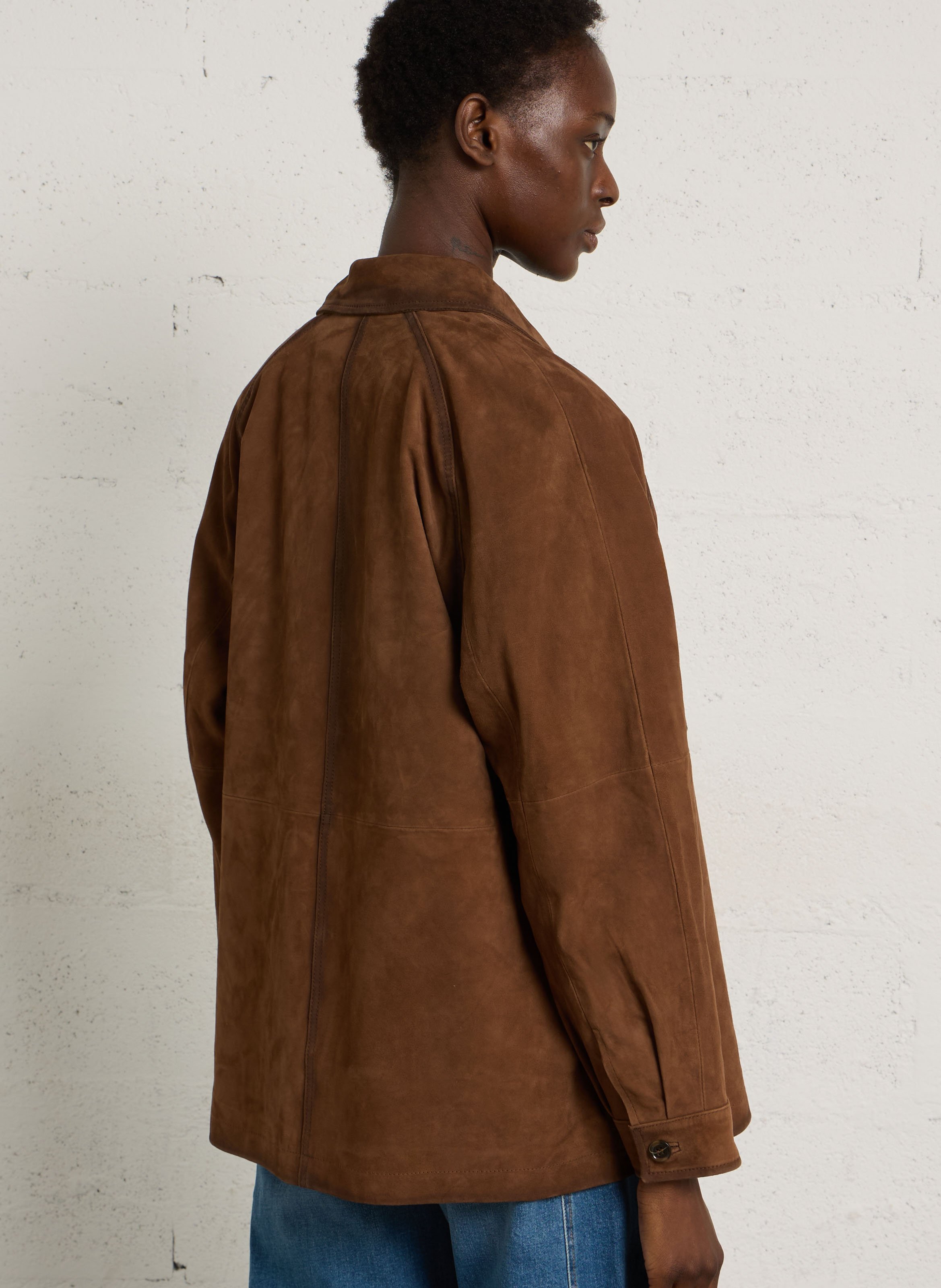 Oversized jacket with classic collar in suede leather MAISON 123 Brown