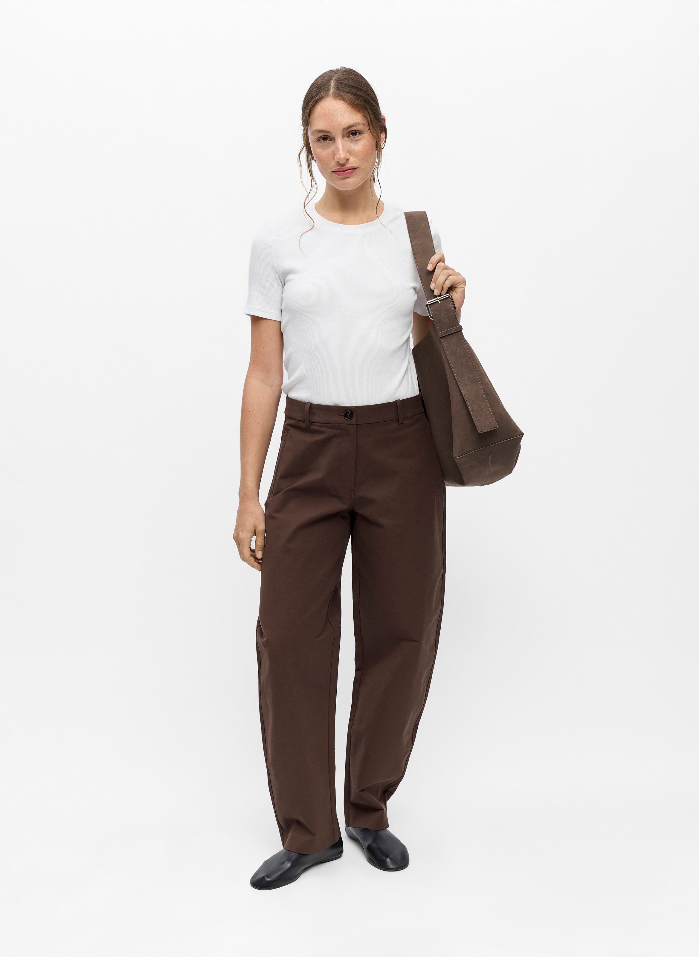 Barrel pants in mixed organic cotton OBJECT Brown