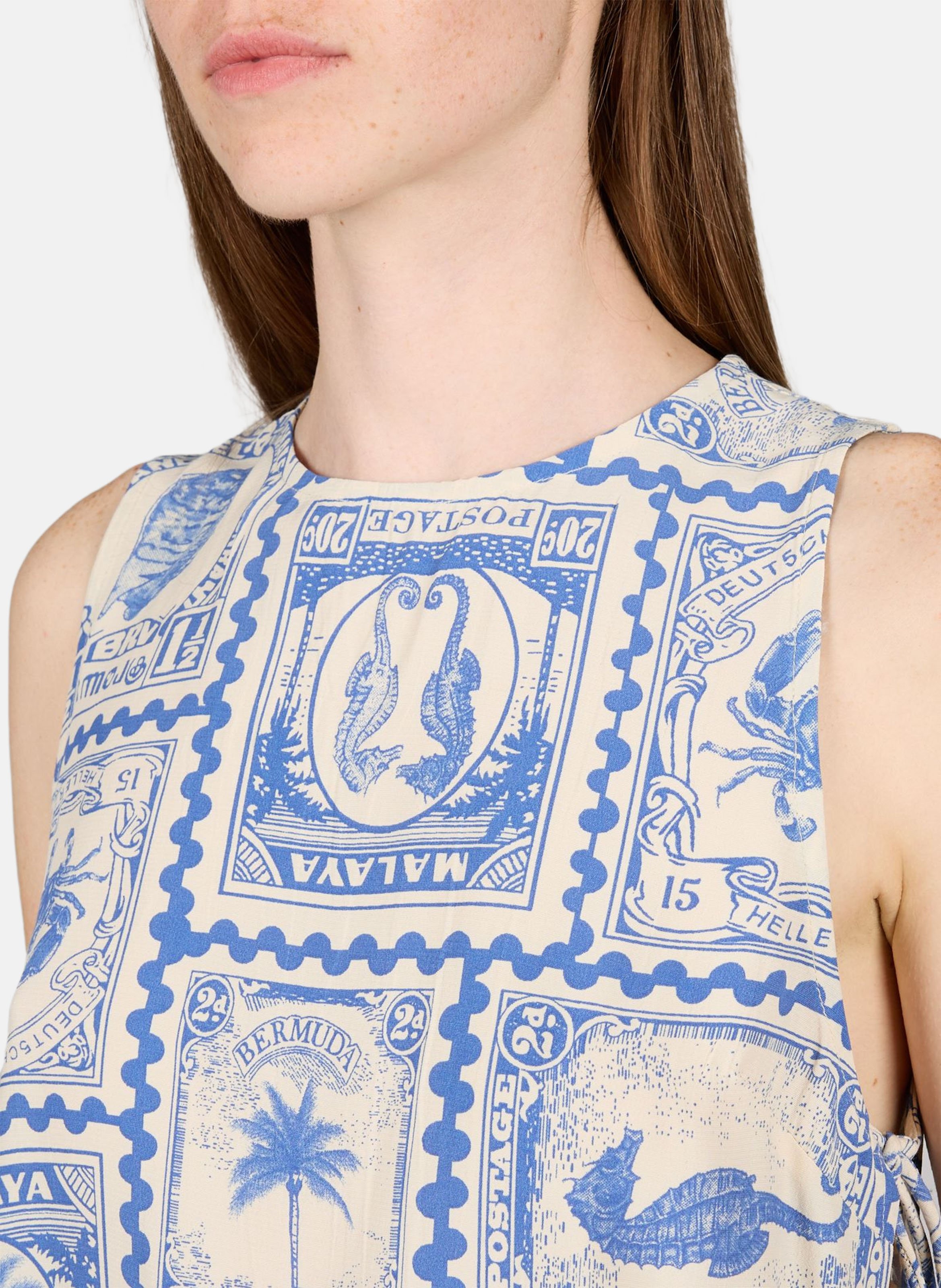 Printed sleeveless top OBJECT Beige