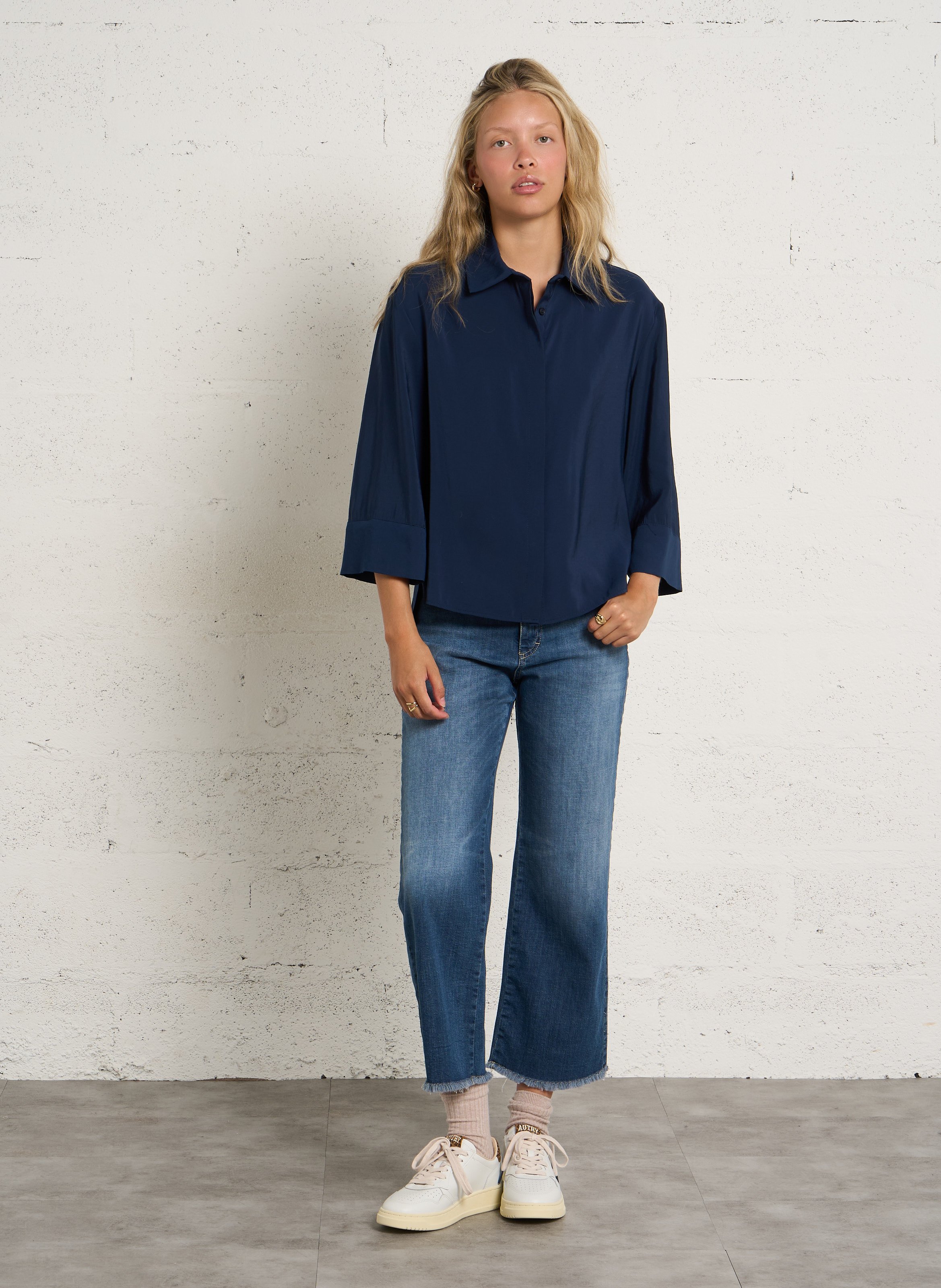 Classic-collar shirt PLEASE Blue