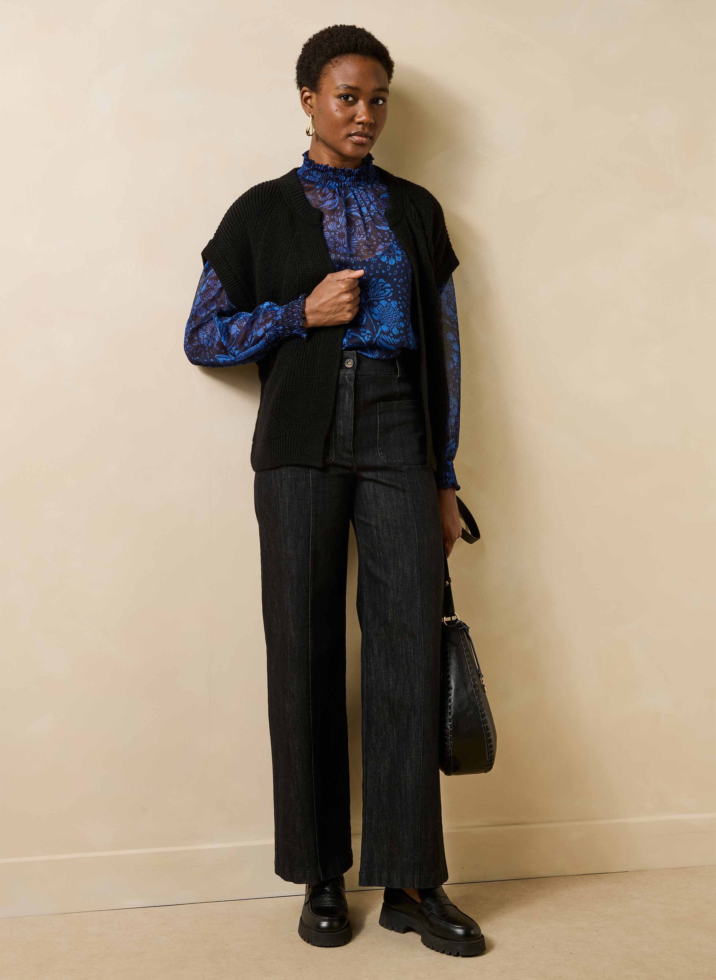 Sleeveless oversized ribbed cardigan LA FEE MARABOUTEE Black