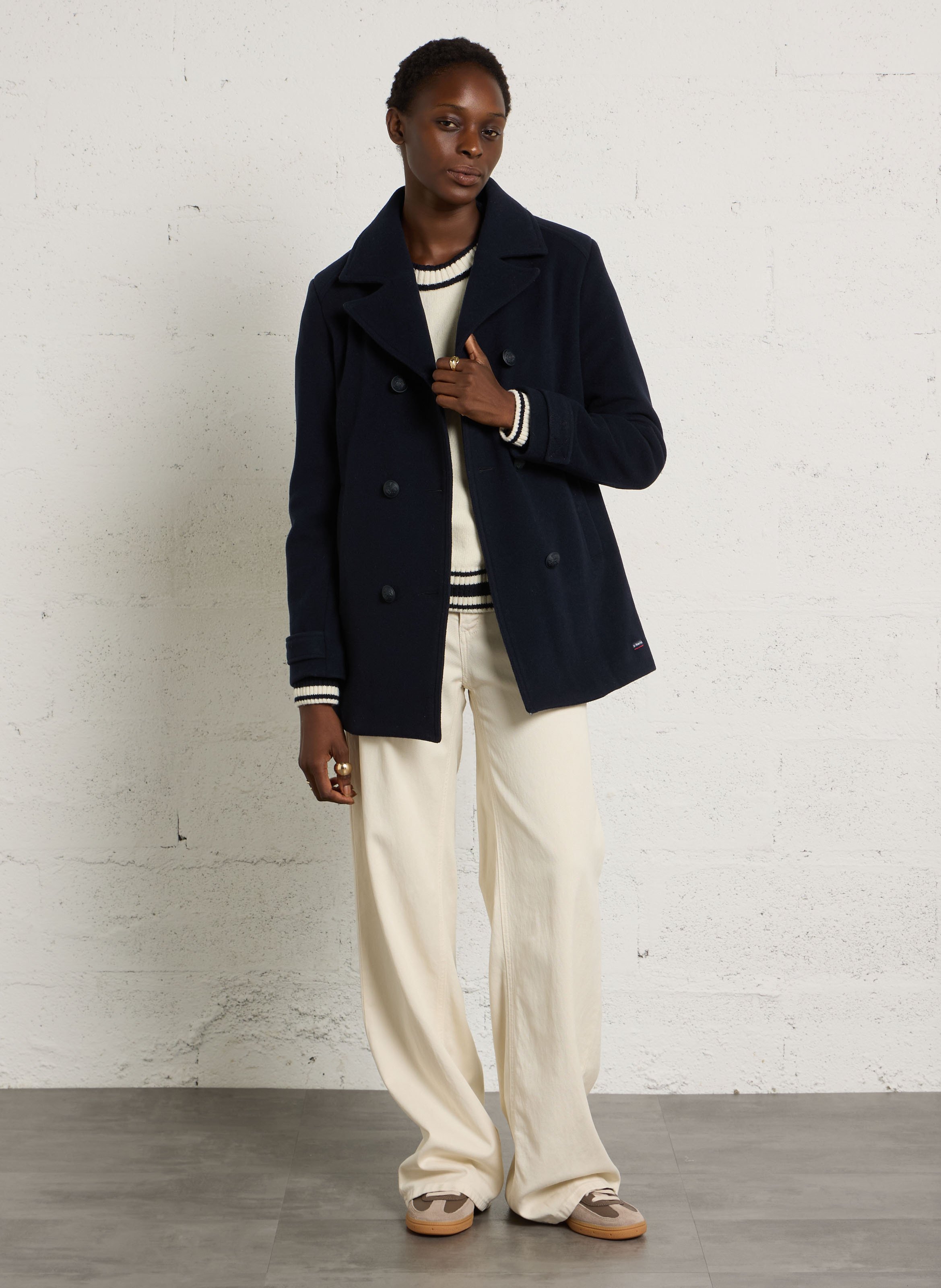 Manteau droit col tailleur en laine ARMOR LUX Bleu
