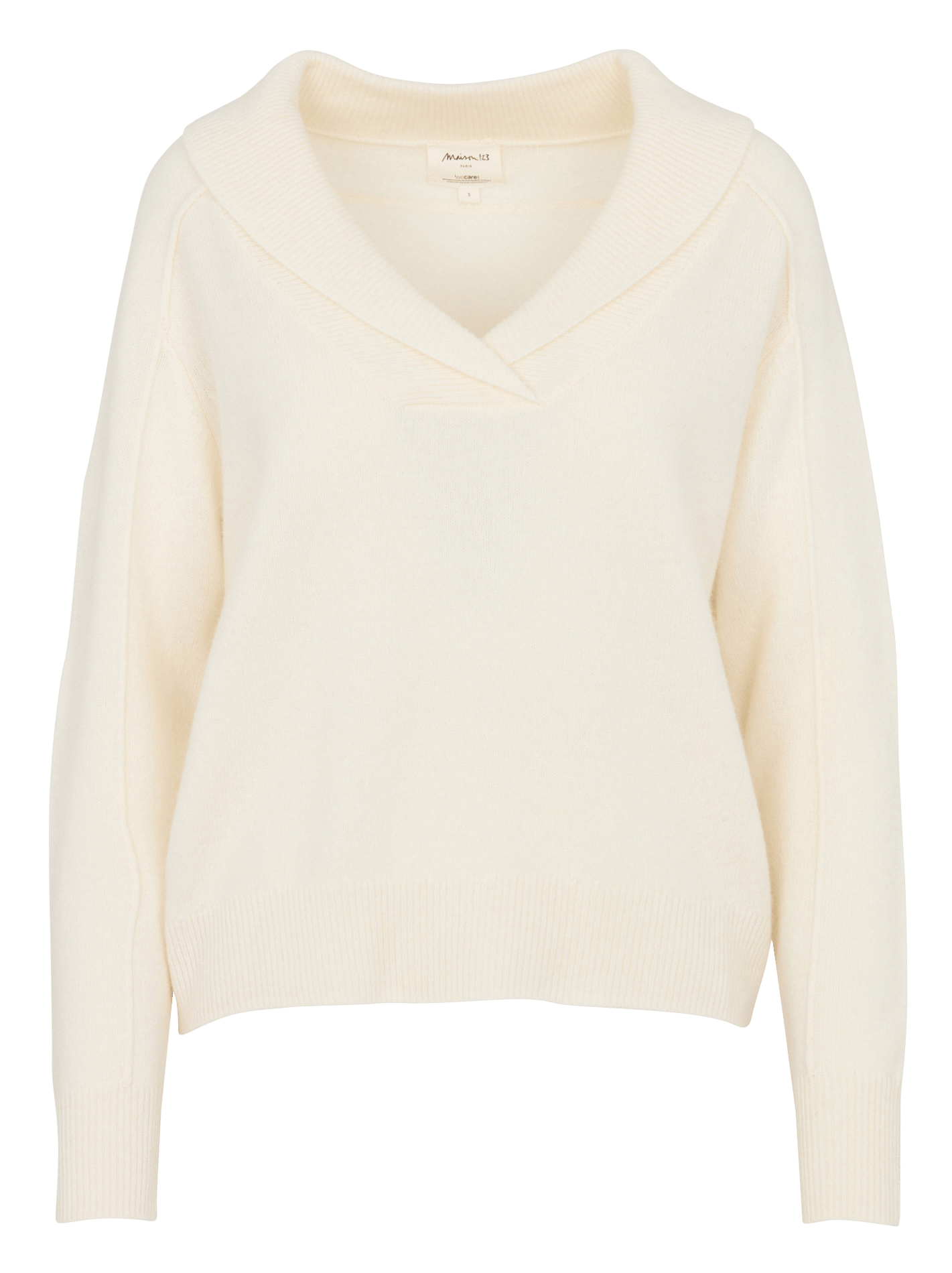 Pull droit à col chale en laine MAISON 123 Blanc