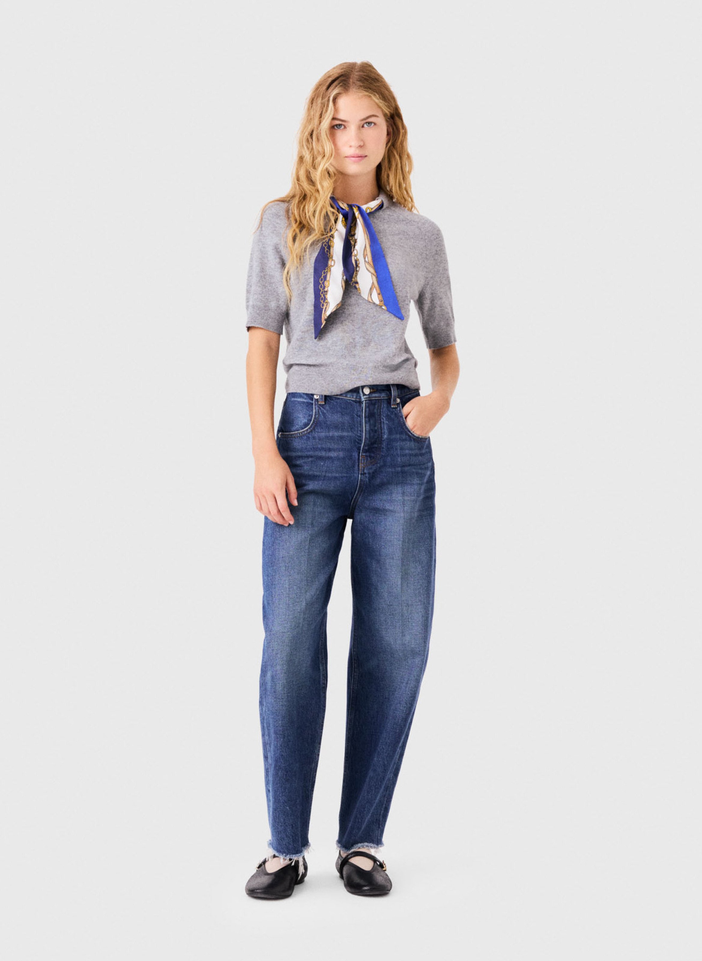 Pull droit col rond à foulard en laine mélangée MAJE Gris