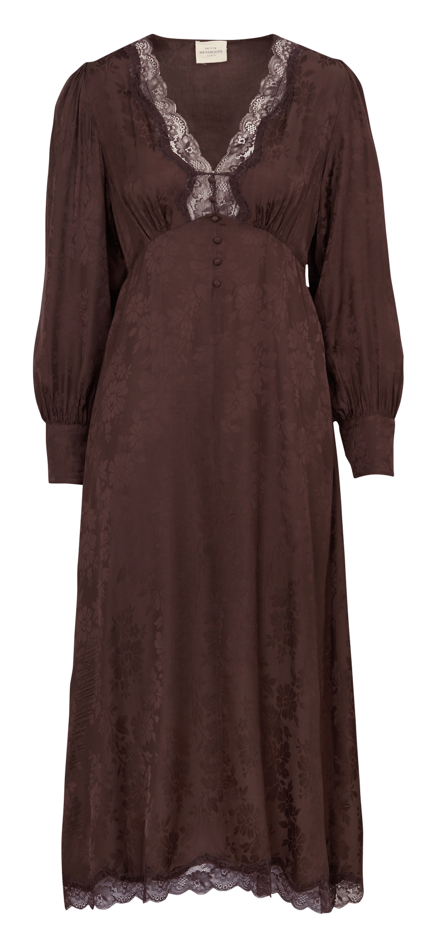 Fließendes langes Kleid mit Spitzensaum PETITE MENDIGOTE Braun