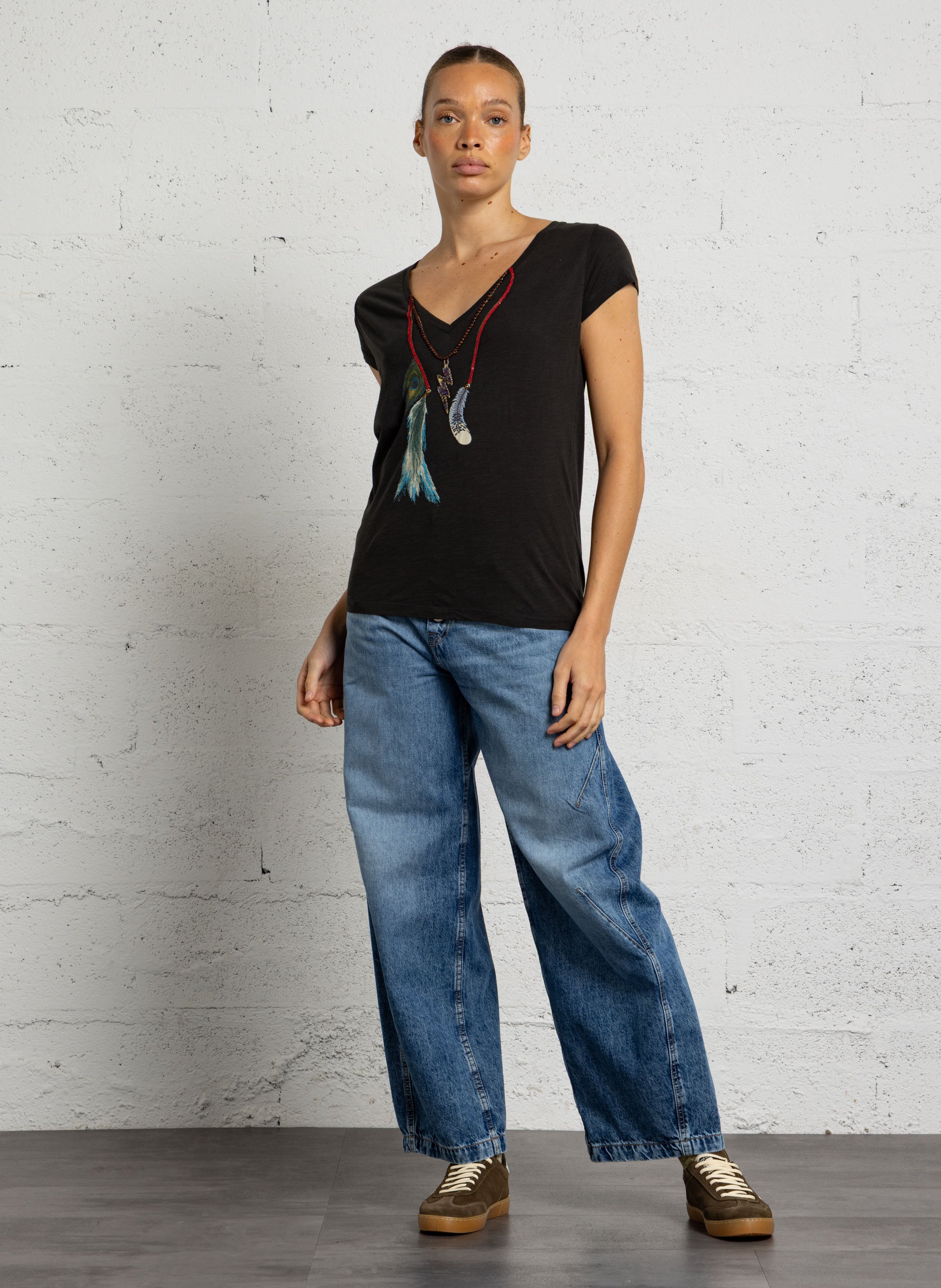 Embroidered organic cotton T-shirt LEON & HARPER Grey