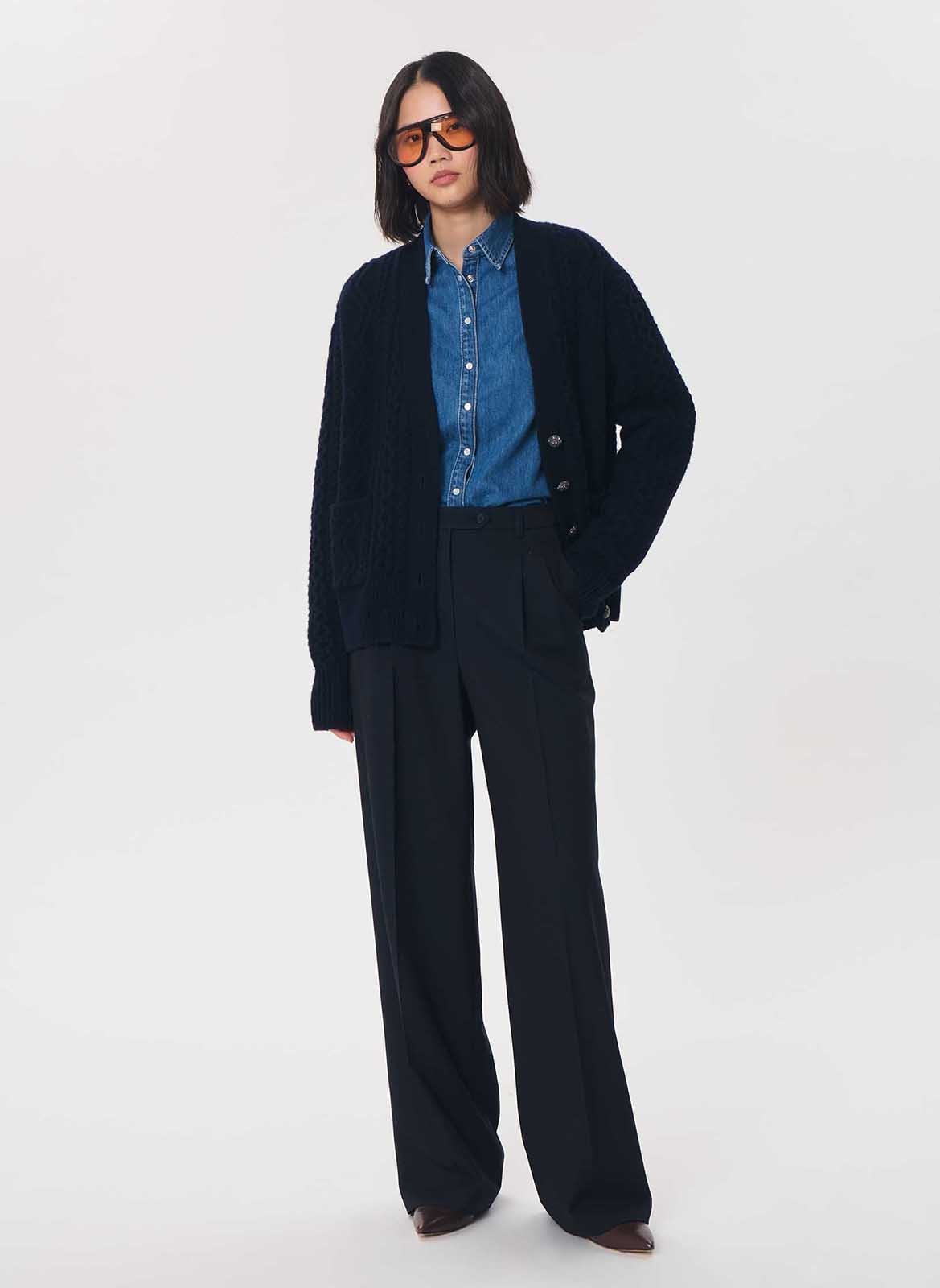 Pantalon large taille haute TARA JARMON Bleu