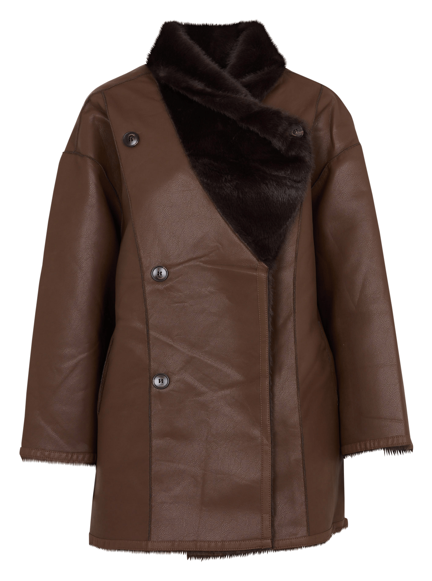 Ruime jas met kraag in bontlook THE KORNER Bruin