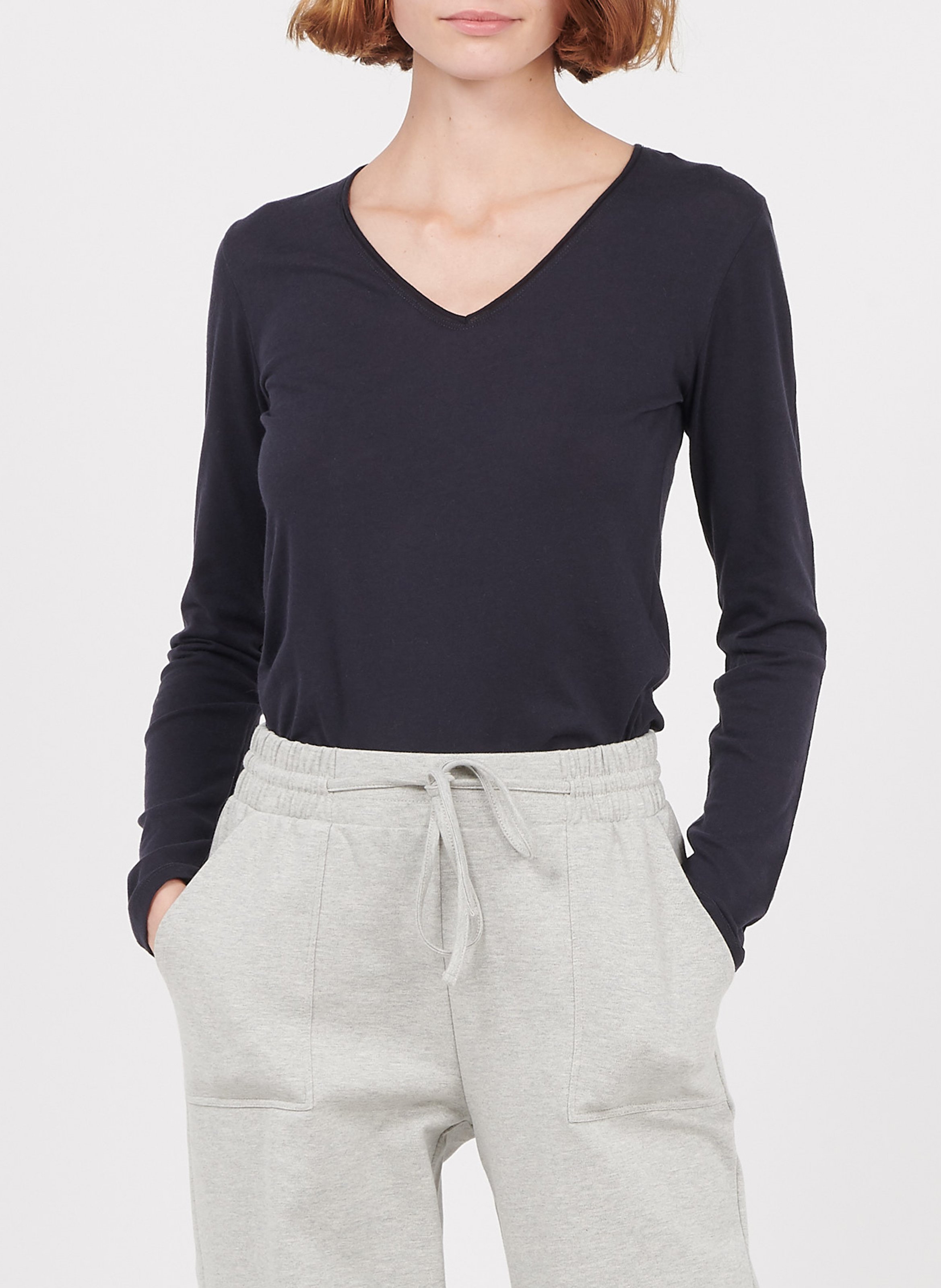 Baumwoll-T-Shirt mit V-Ausschnitt MAJESTIC FILATURES