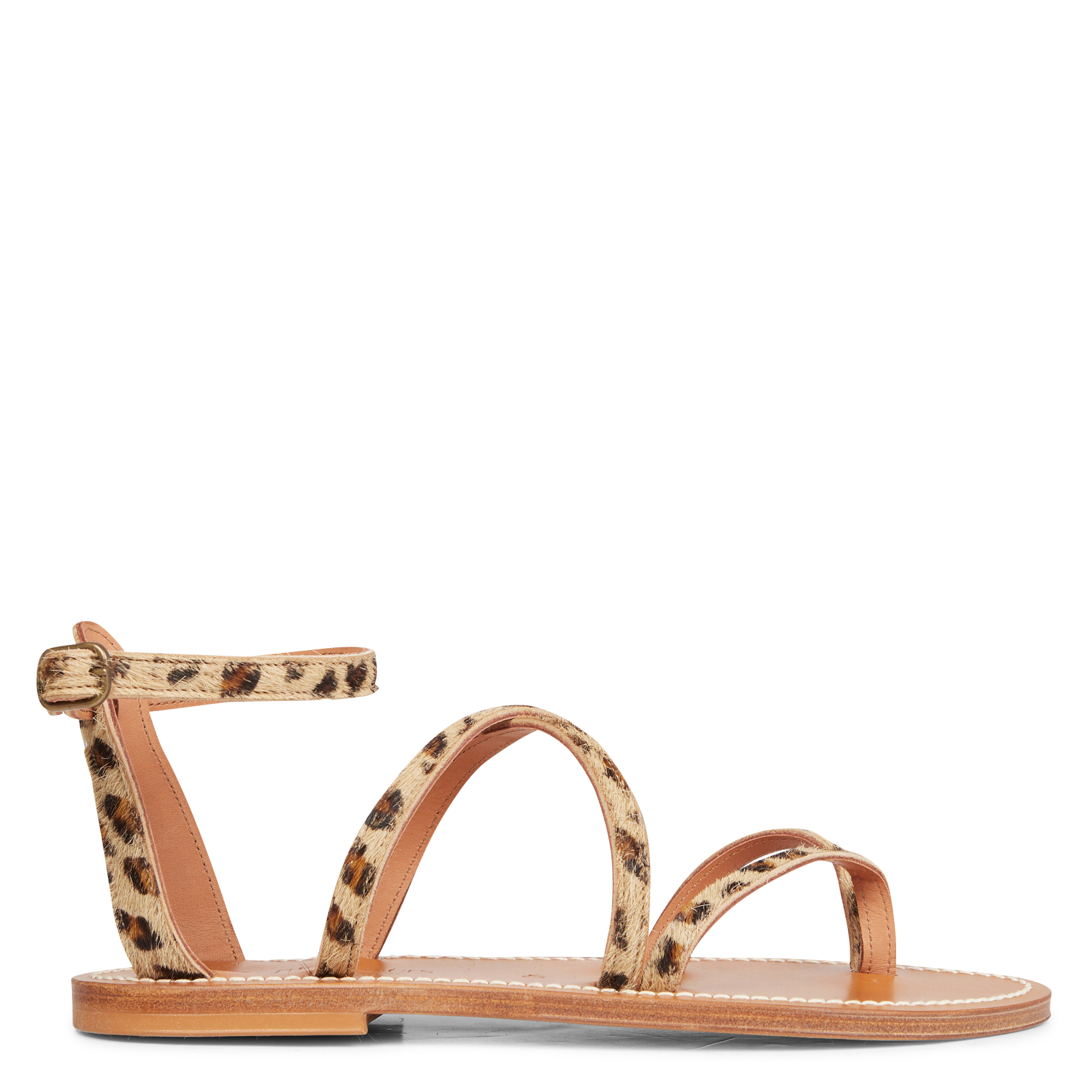 Flat leopard print leather sandals K JACQUES Beige