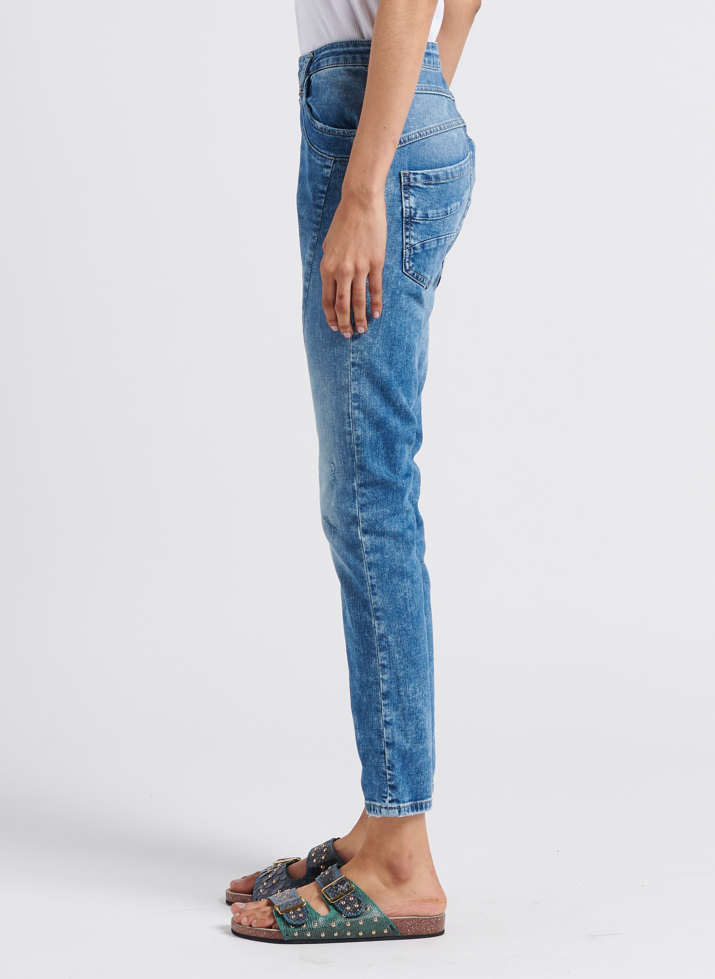 High-rise slim-fit cotton-blend jeans PLEASE Blue