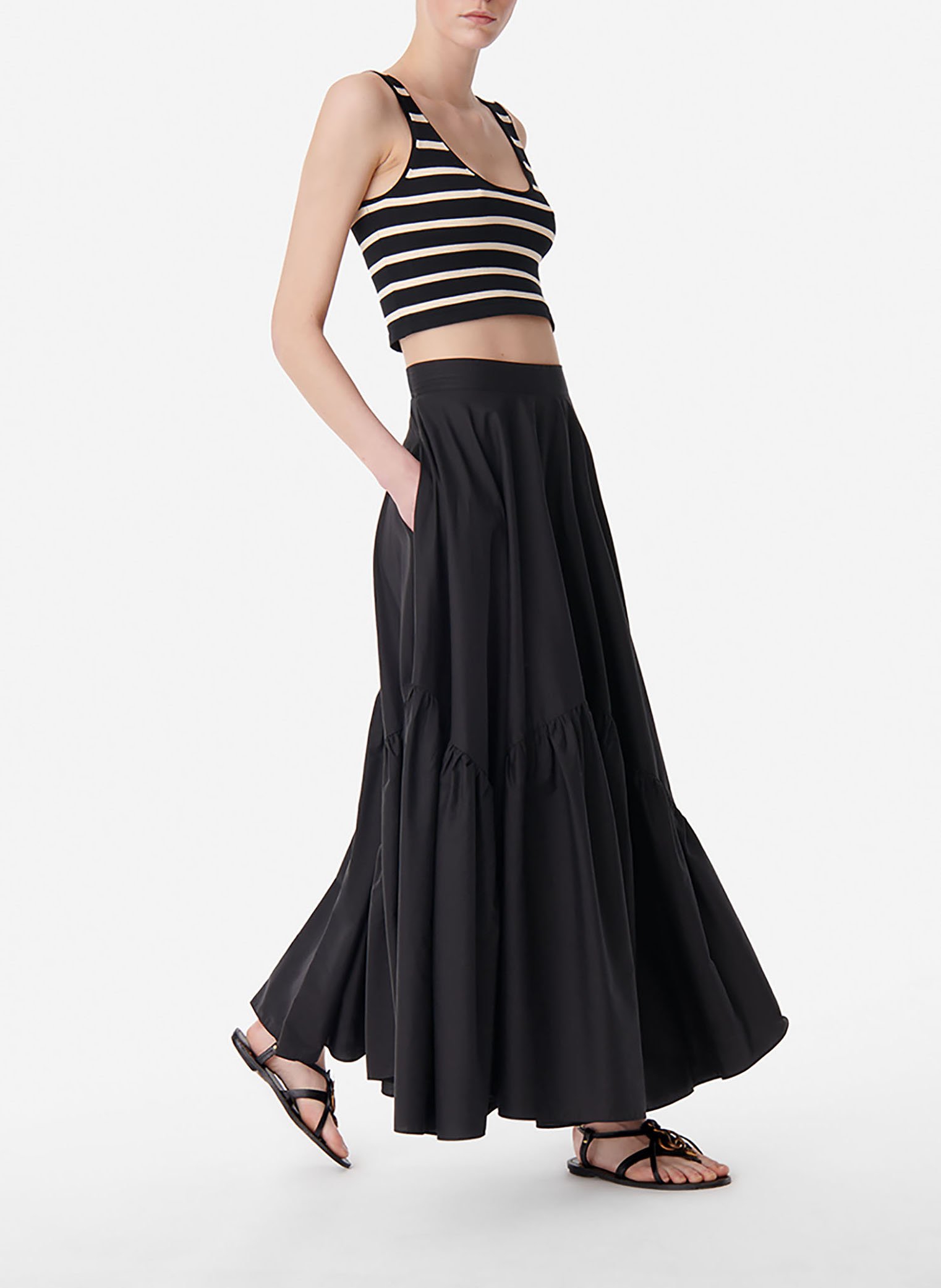 Jupe longue froncée en popeline de coton  VANESSA BRUNO Noir