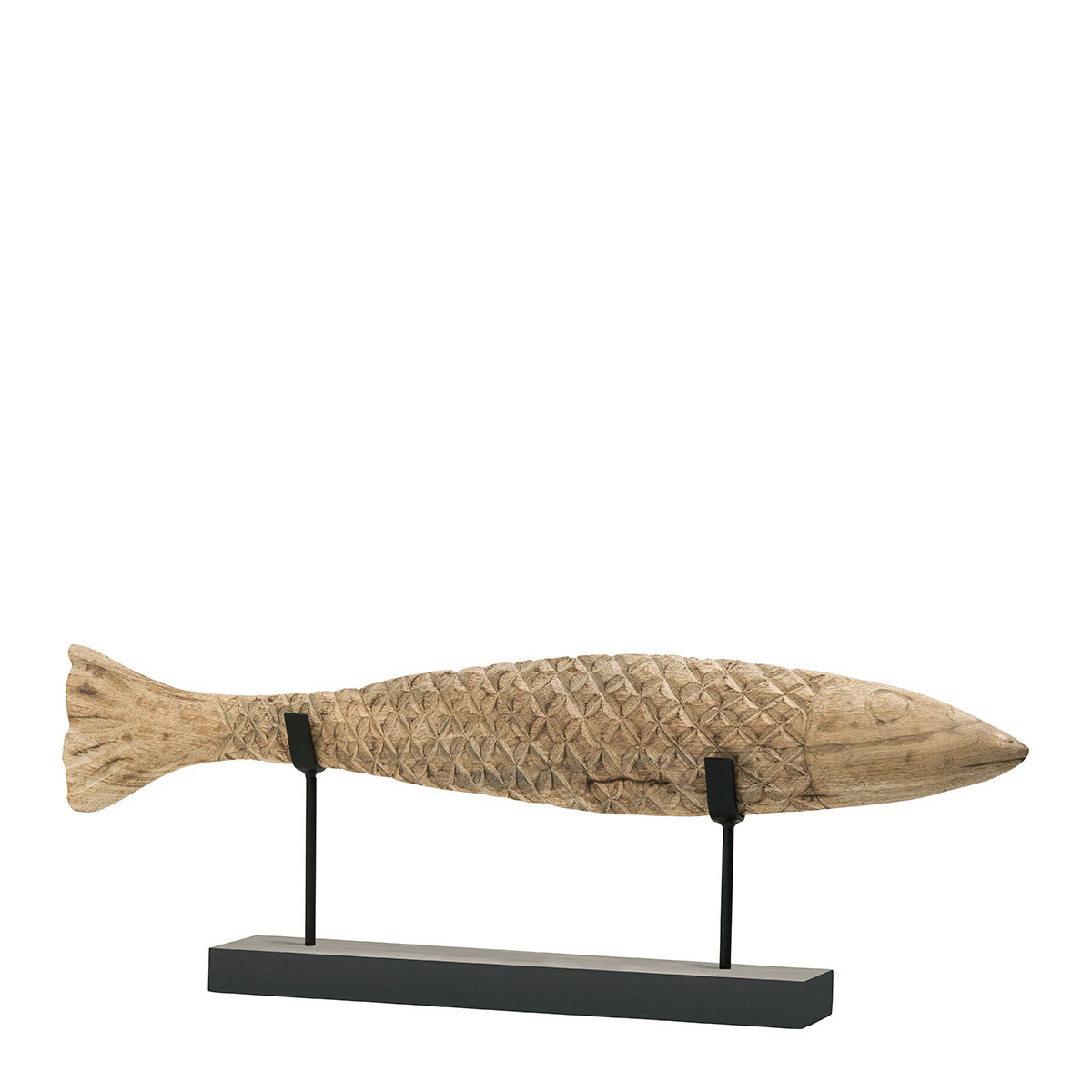 Fish statue in mango wood and metal - large model BLANC D'IVOIRE Beige