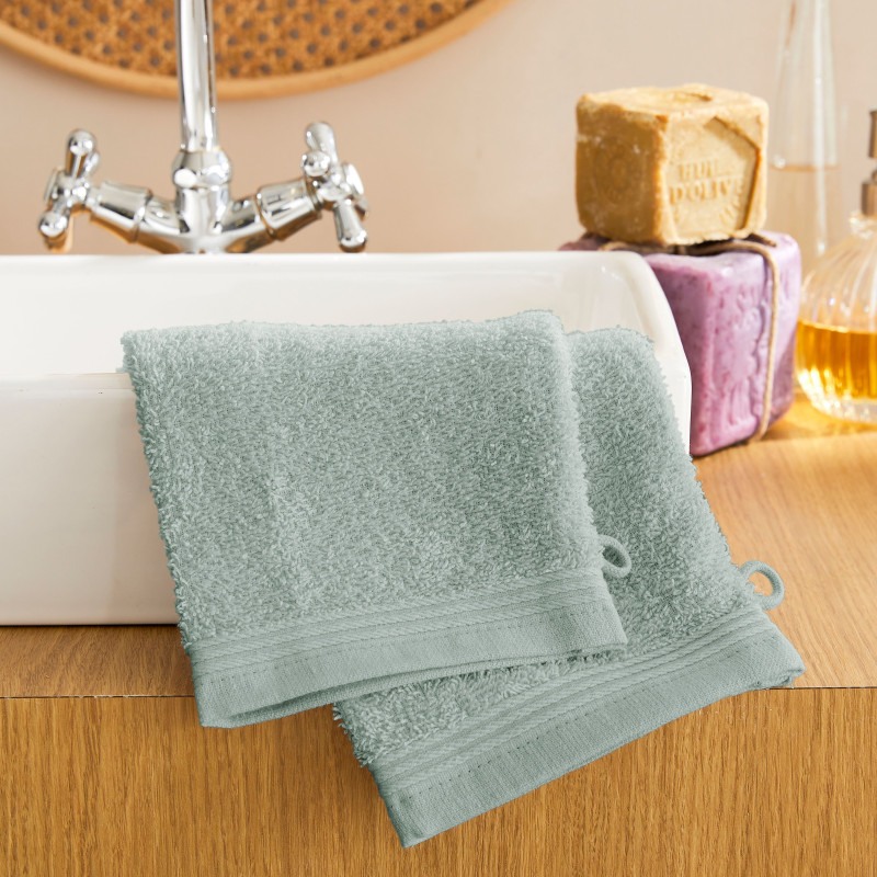 Set of 2 washcloths COTON PUR Green