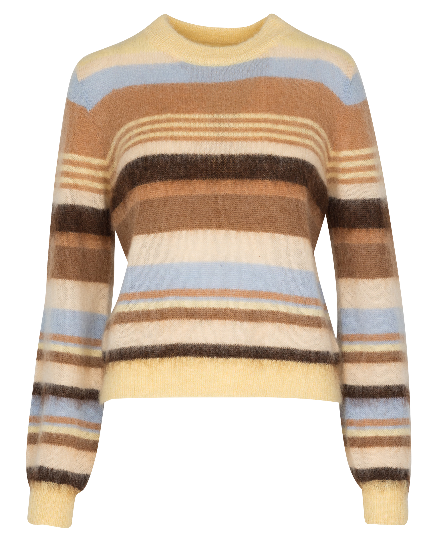 Gerader Rundhalspullover aus gestreiftem Mohair-Mix SUNCOO Beige