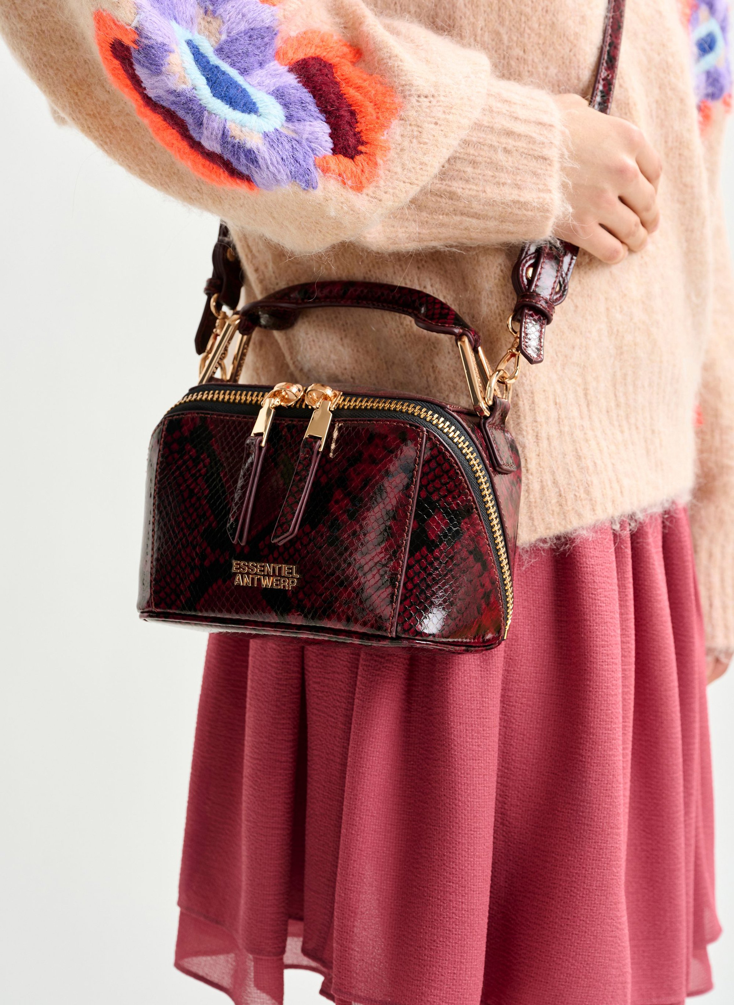 Sac bandoulière en cuir imprimé ESSENTIEL ANTWERP Rouge