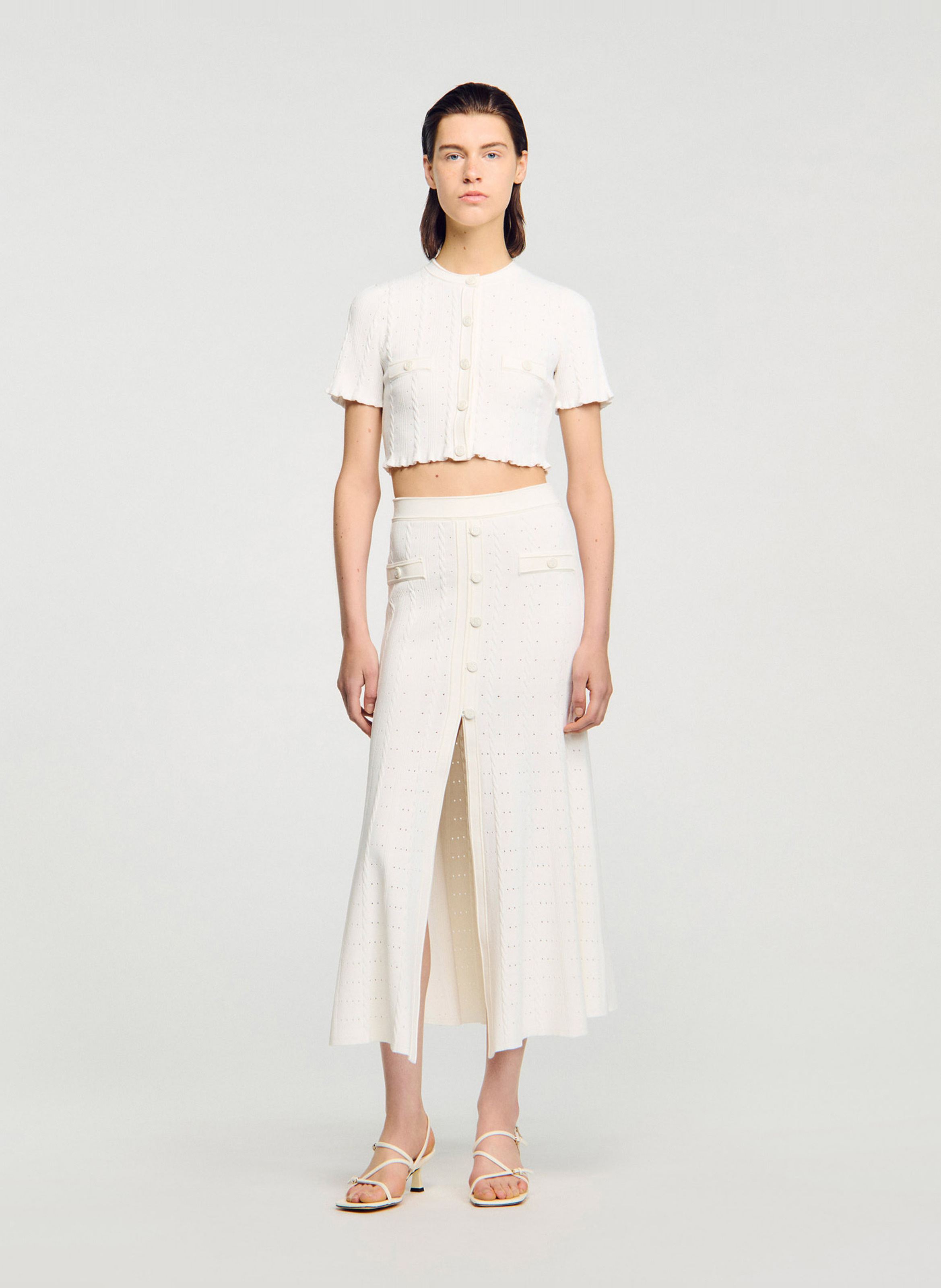 Gilet col rond  SANDRO Blanc