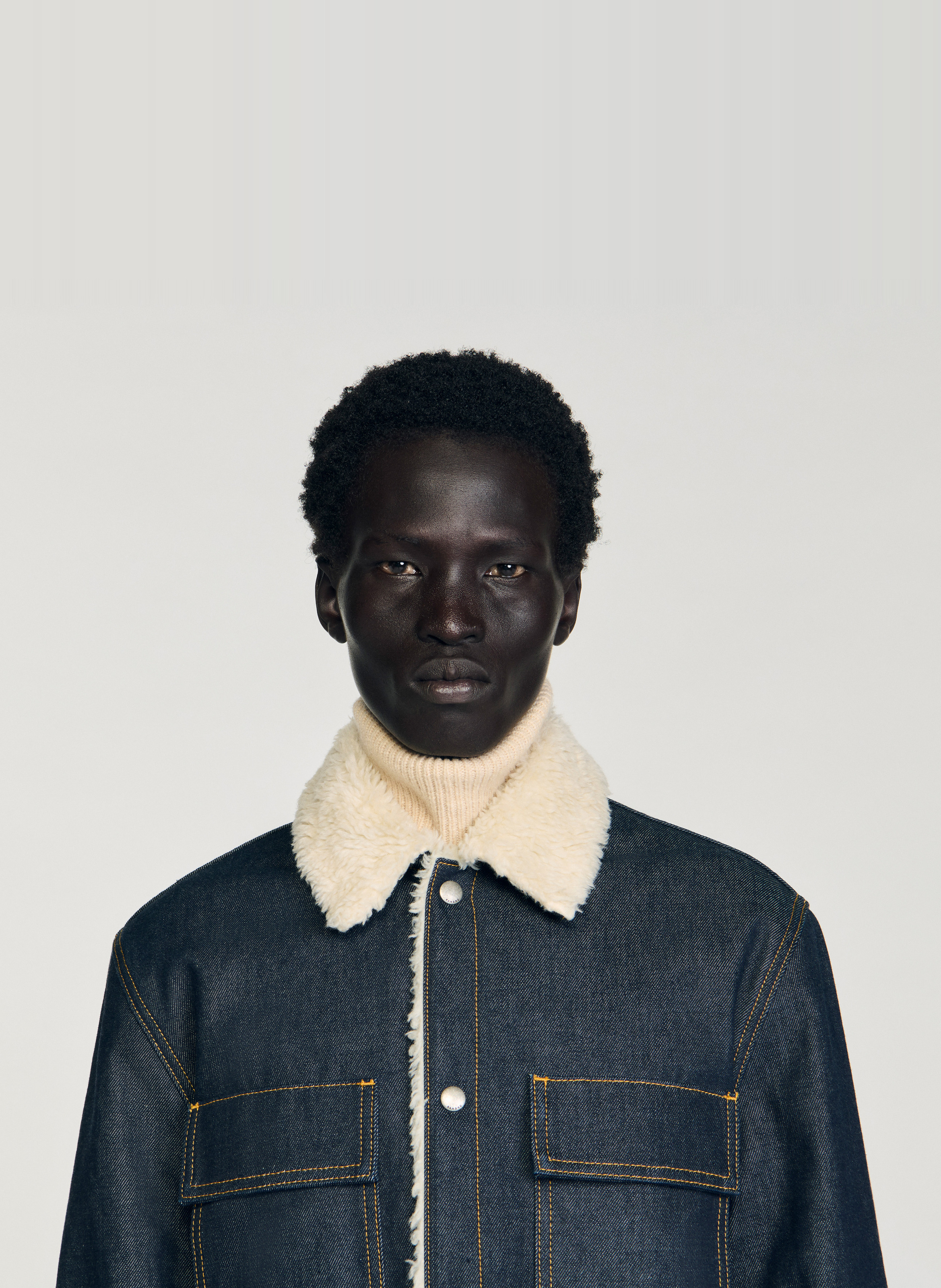 Straight denim jacket lined with raw denim SANDRO Blue
