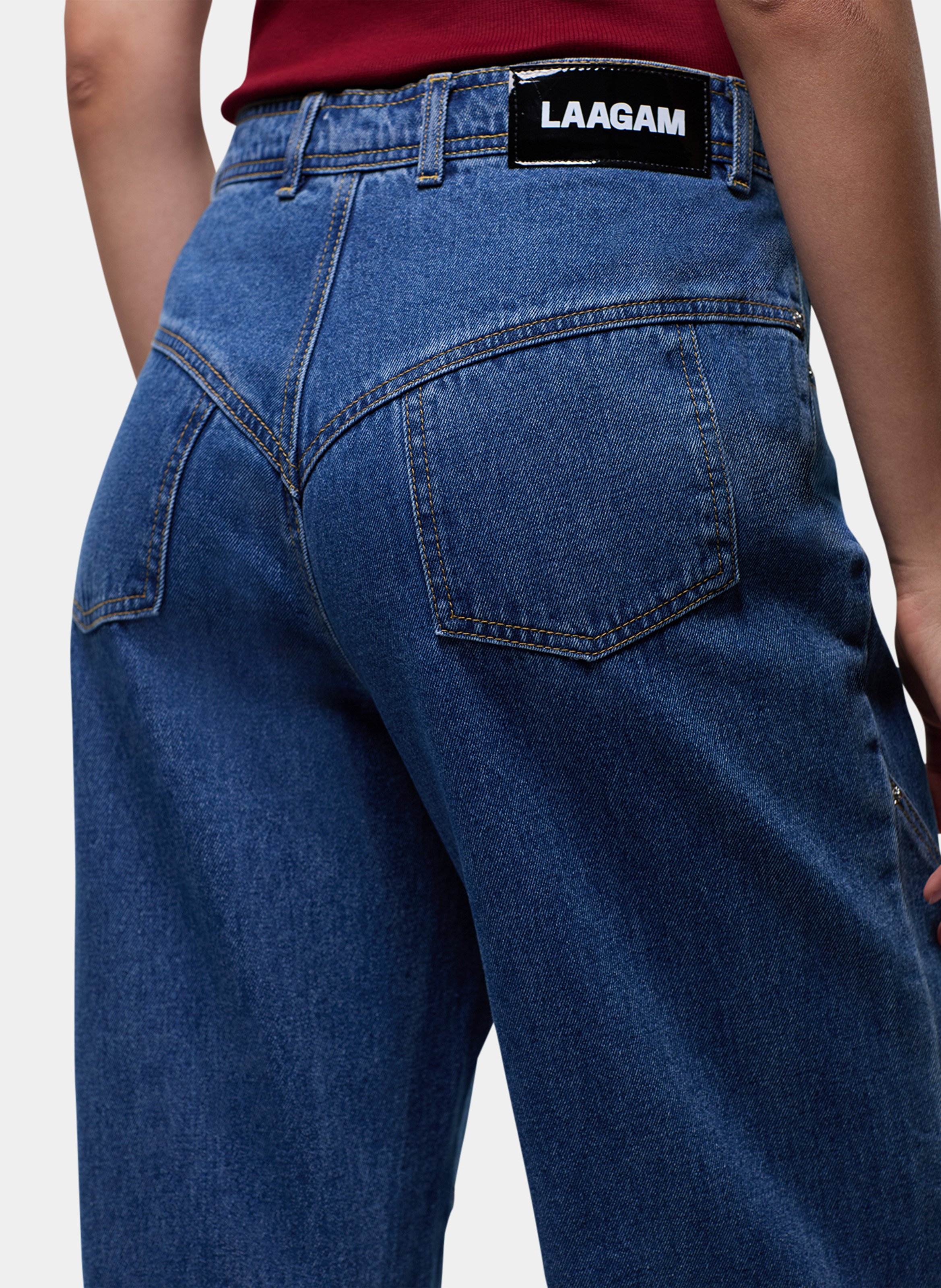 Jean large taille haute en coton LAAGAM Bleu