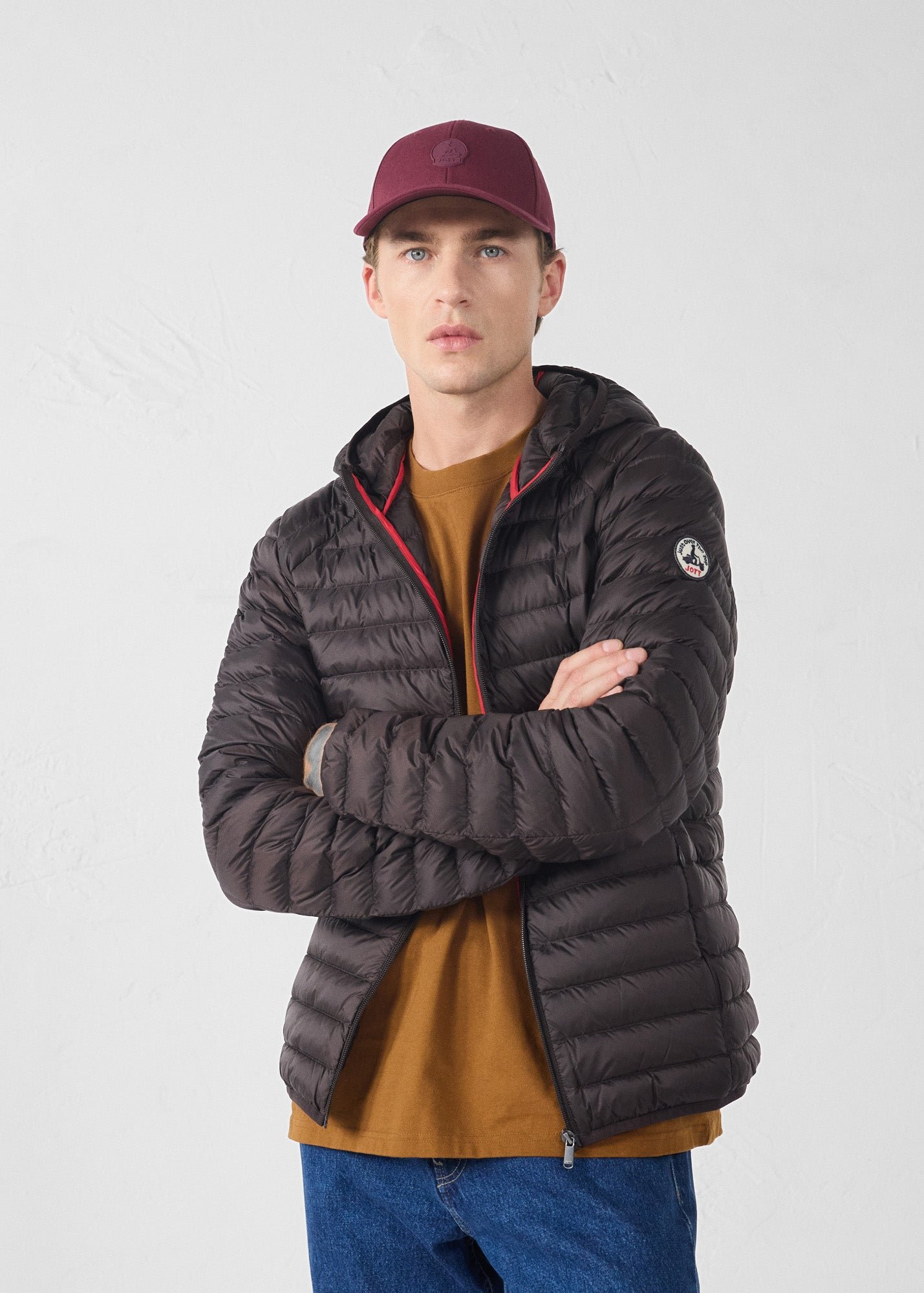 Black Nico Lightweight Hooded Puffer Jacket JOTT Brown