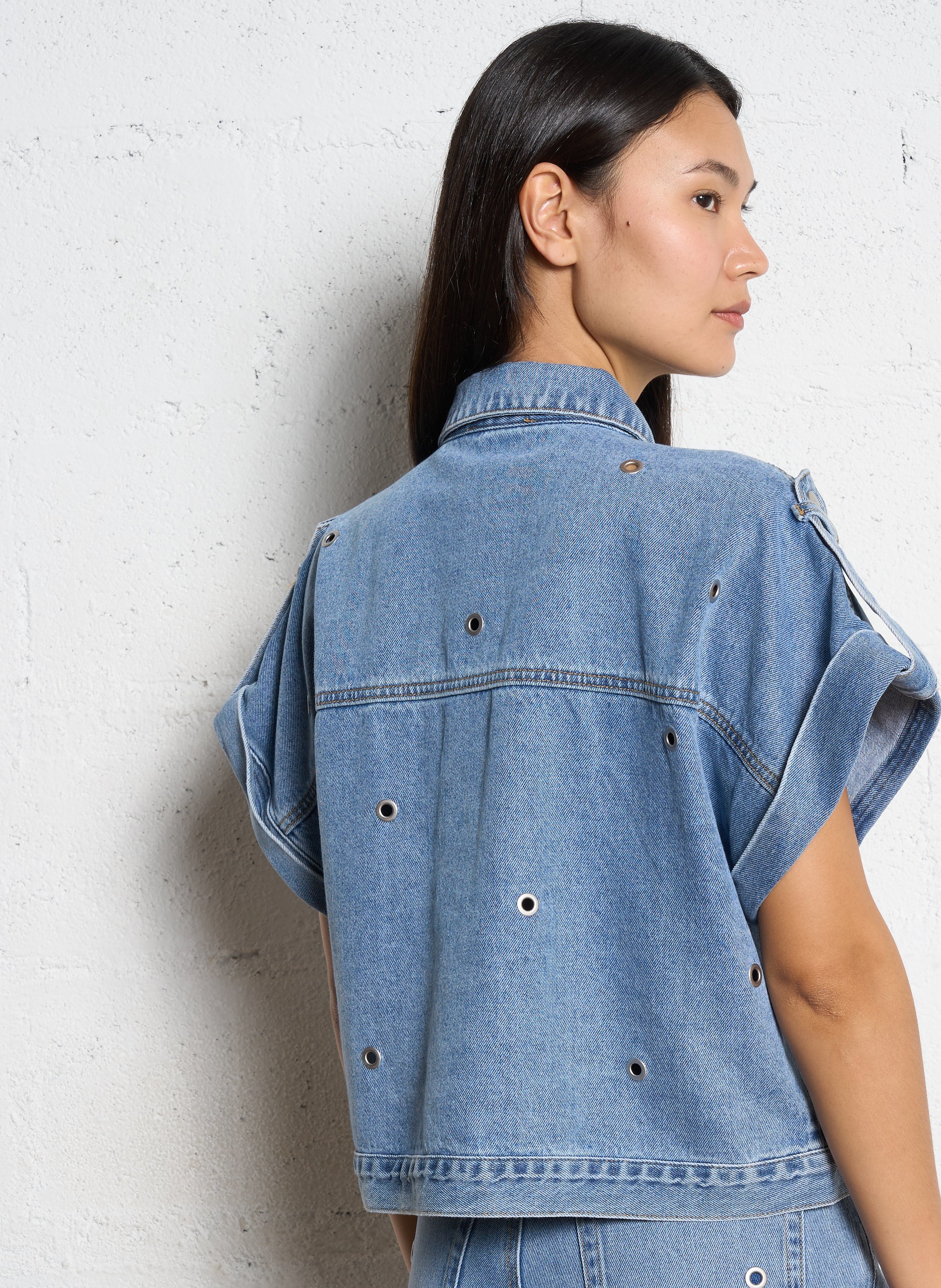 Veste droite col classique en coton SUNCOO Bleu