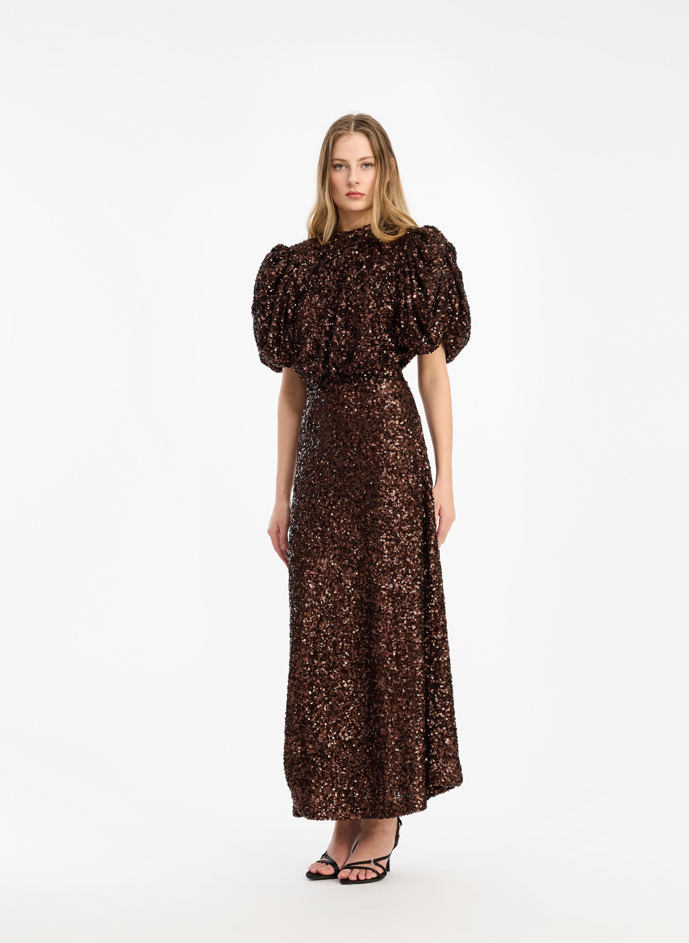Long dress with sequins ROTATE Brown