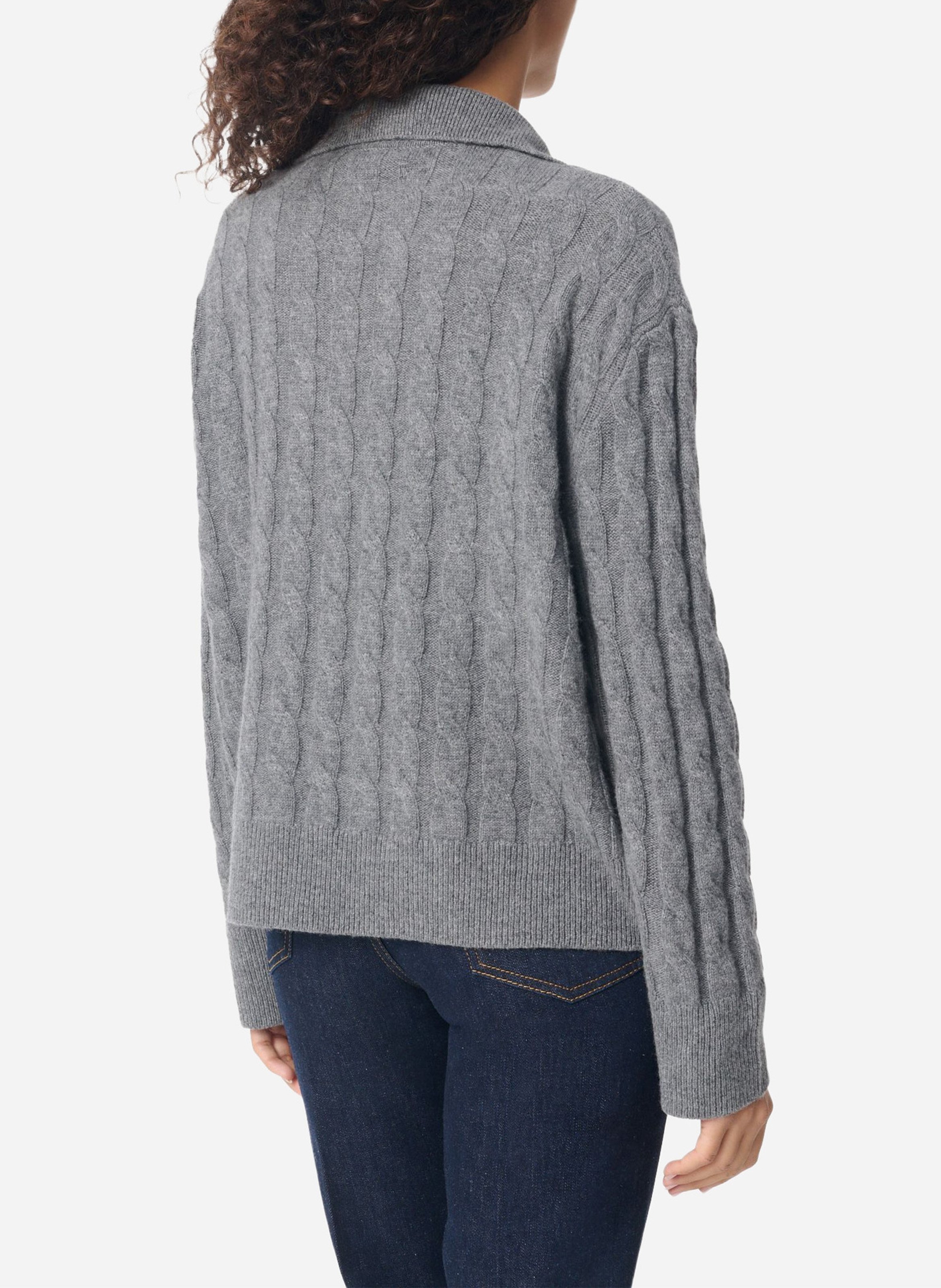 Pull droit col polo en laine et cachemire VANESSA BRUNO Gris