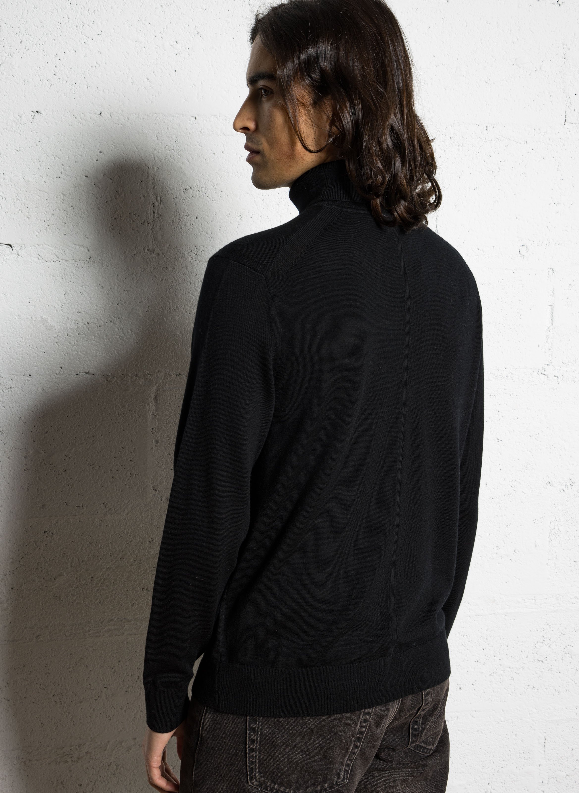 Pull col roulé uni en laine CALVIN KLEIN Noir