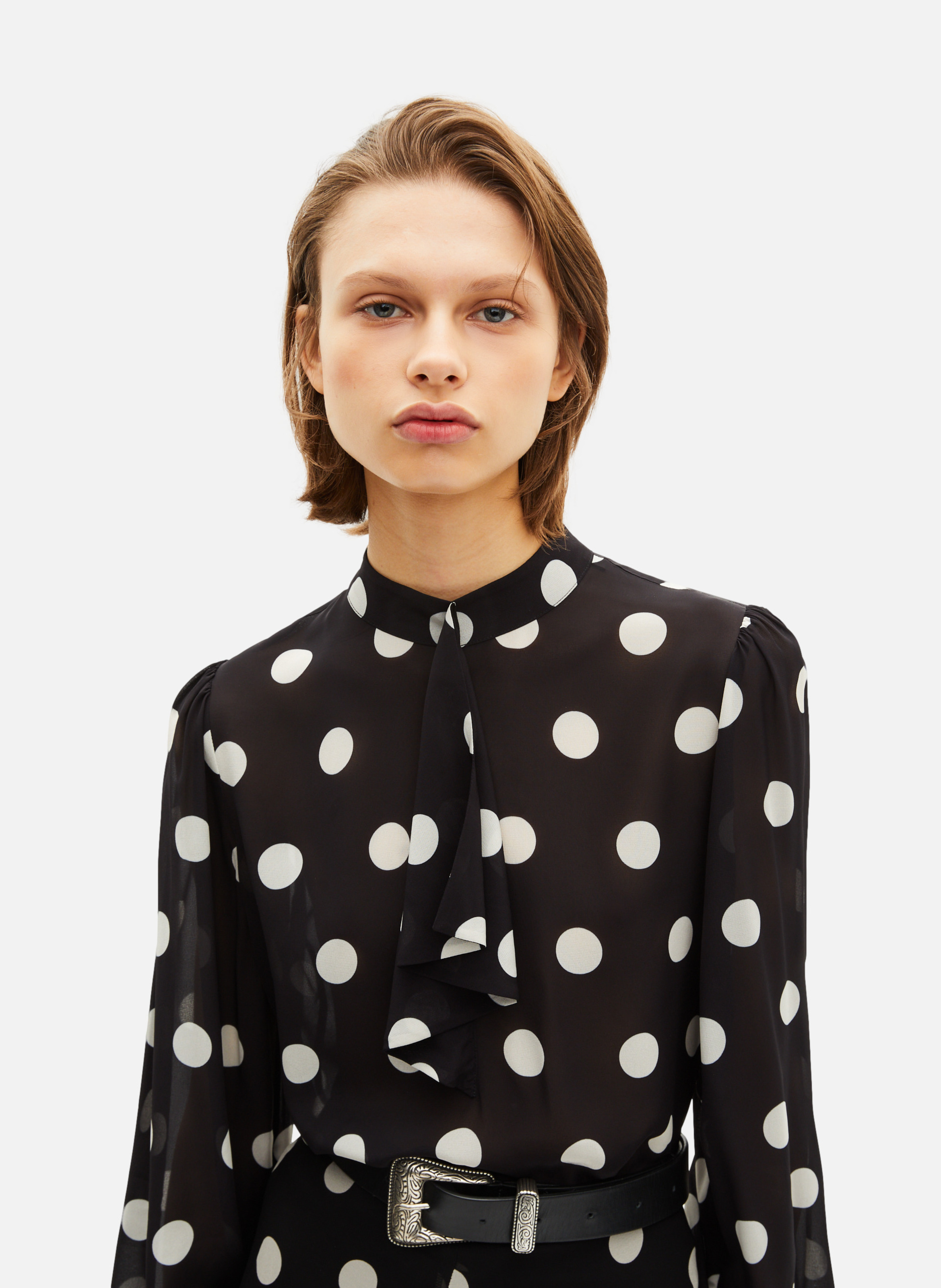 Silk blend polka dot printed top THE KOOPLES Black