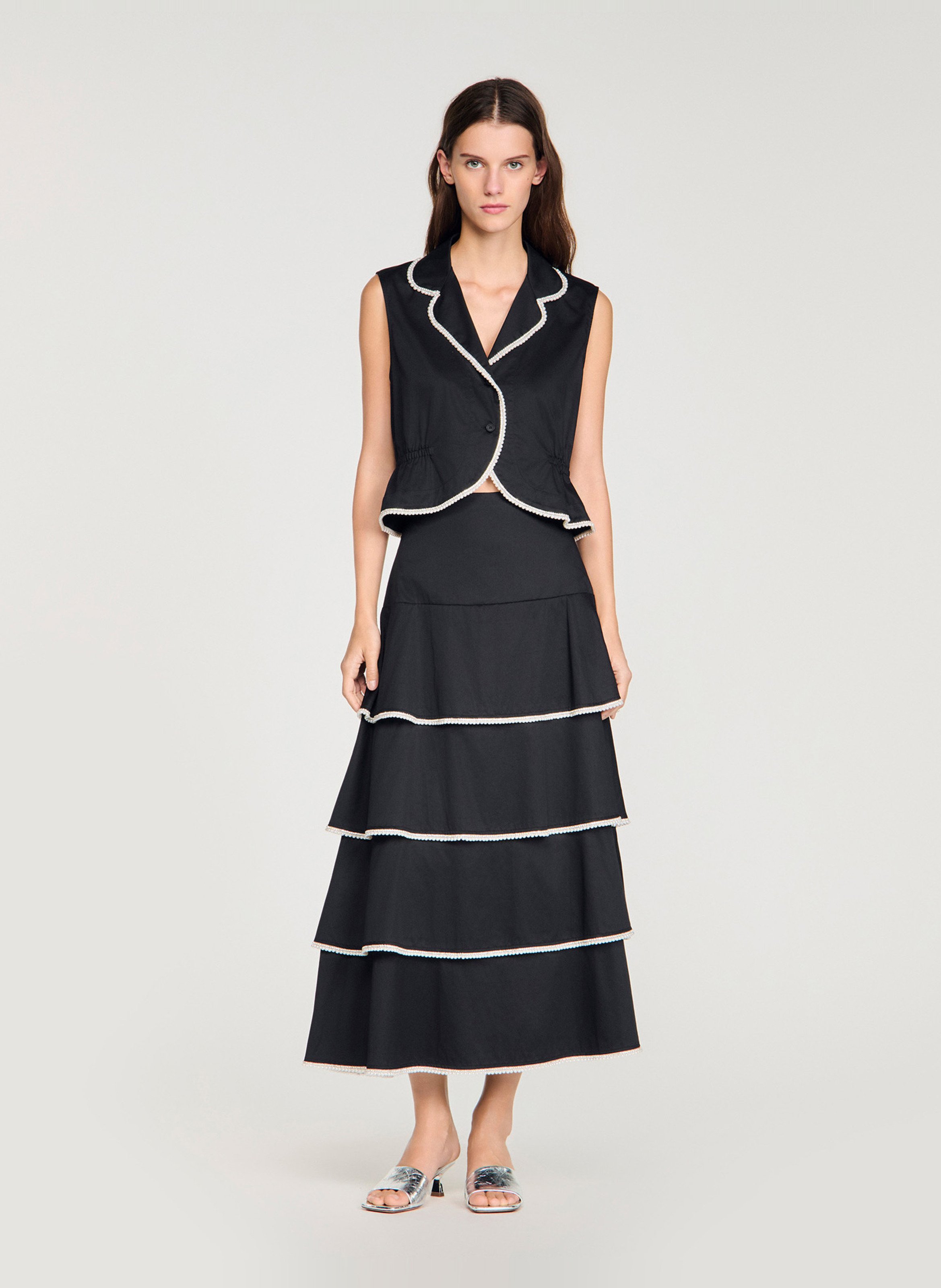 Top droit col tailleur en coton SANDRO Noir