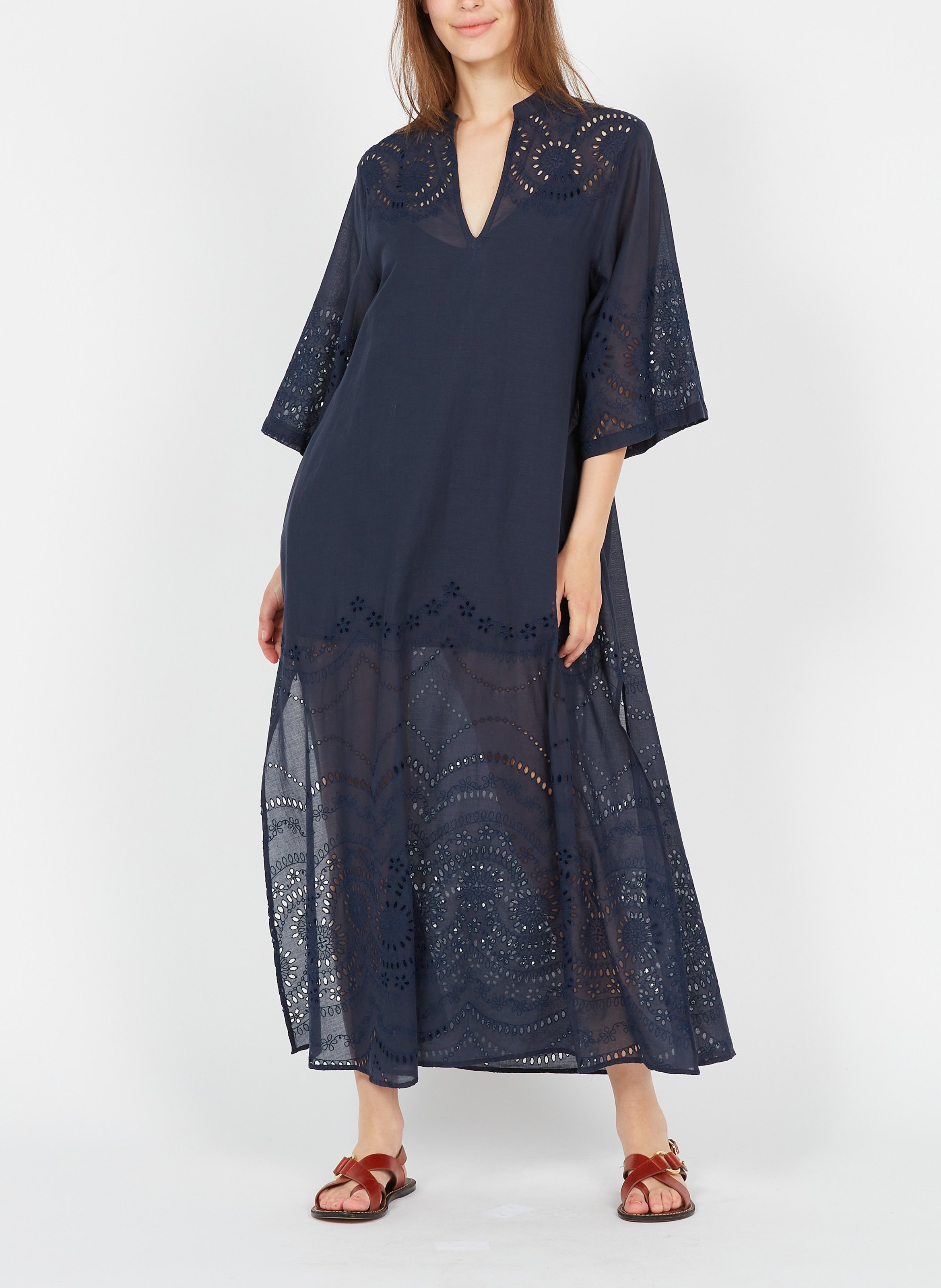 Robe longue col tunisien en coton PAUL AND JOE Bleu