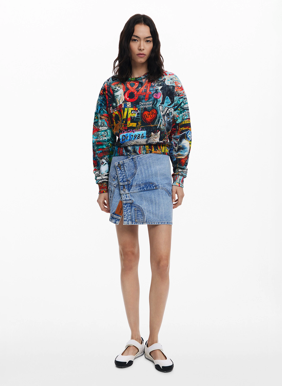 Rechte sweater met ronde hals van bedrukte katoen DESIGUAL Zwart