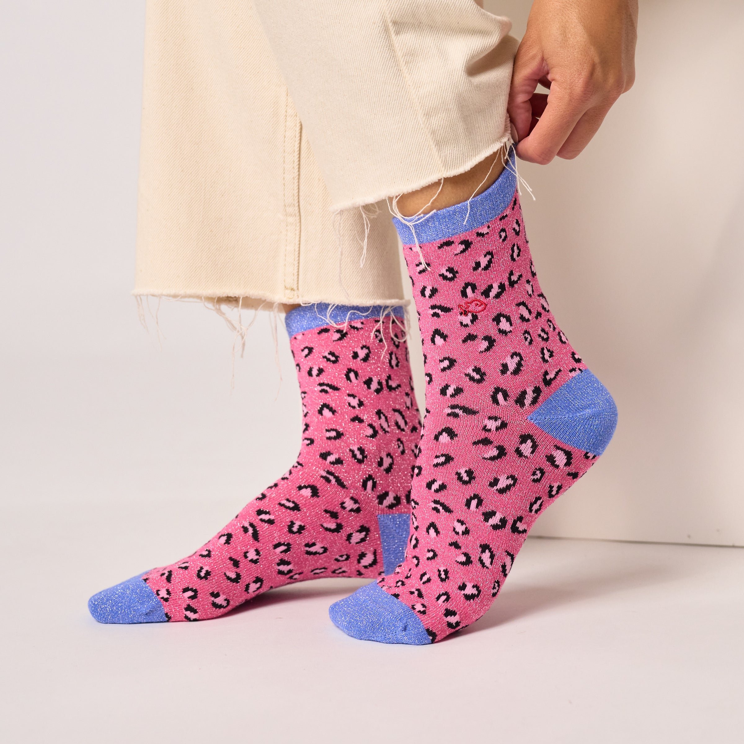 Leopard Combed Cotton Socks BILLYBELT Pink