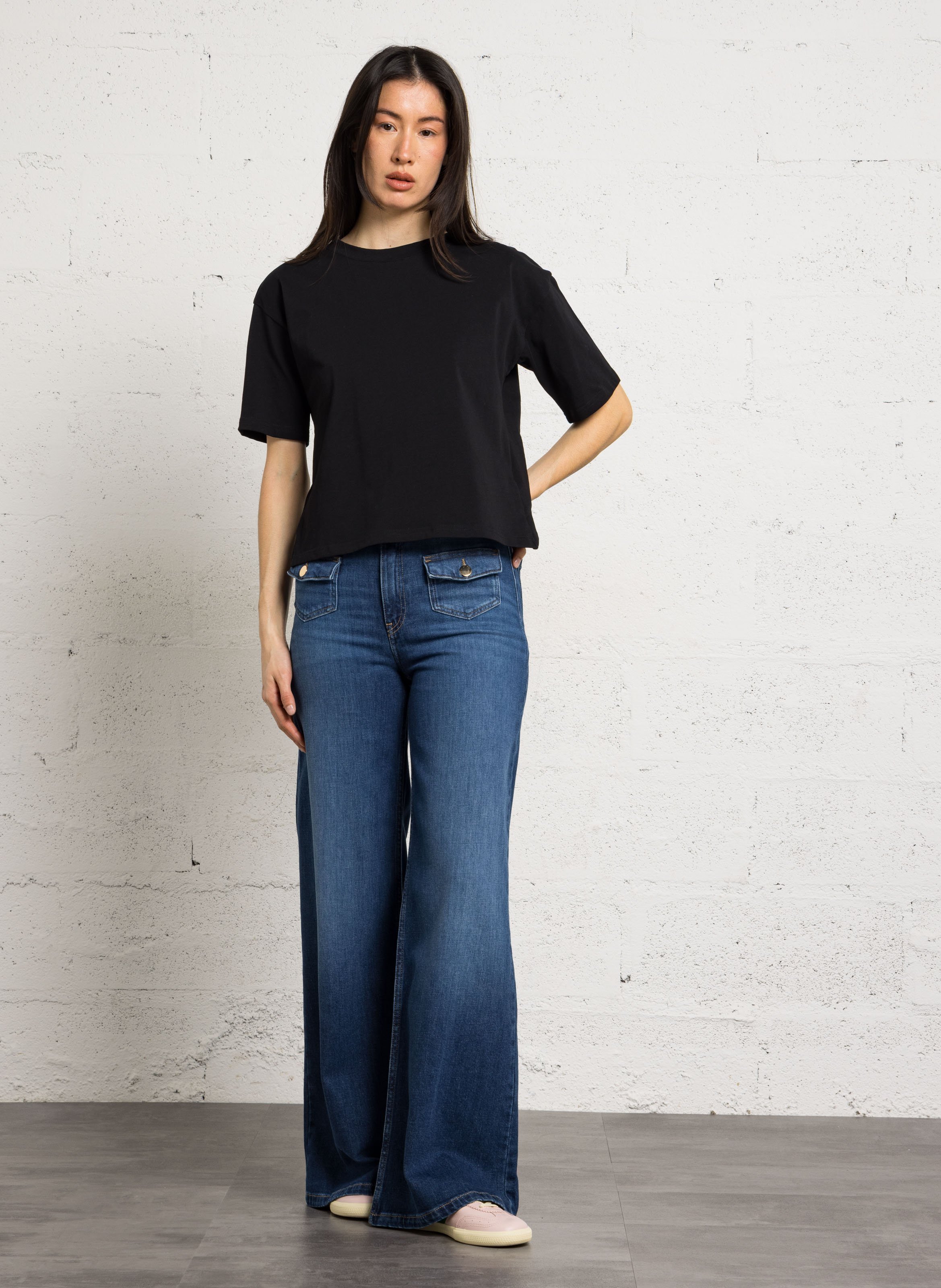 Weite High-Waist-Jeans uni MAISON 123 Blau