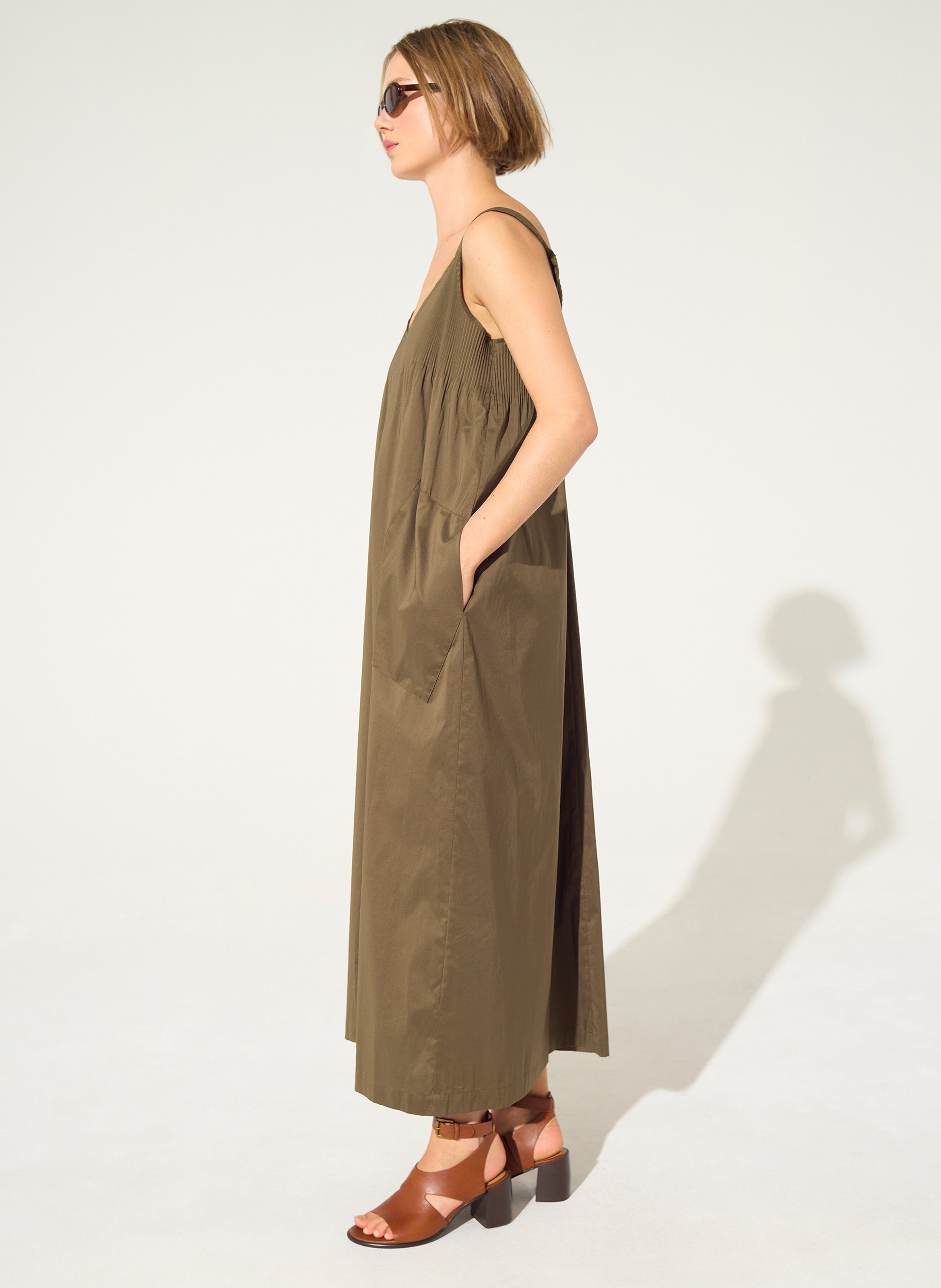 Long cotton-blend V-neck dress COTELAC Brown