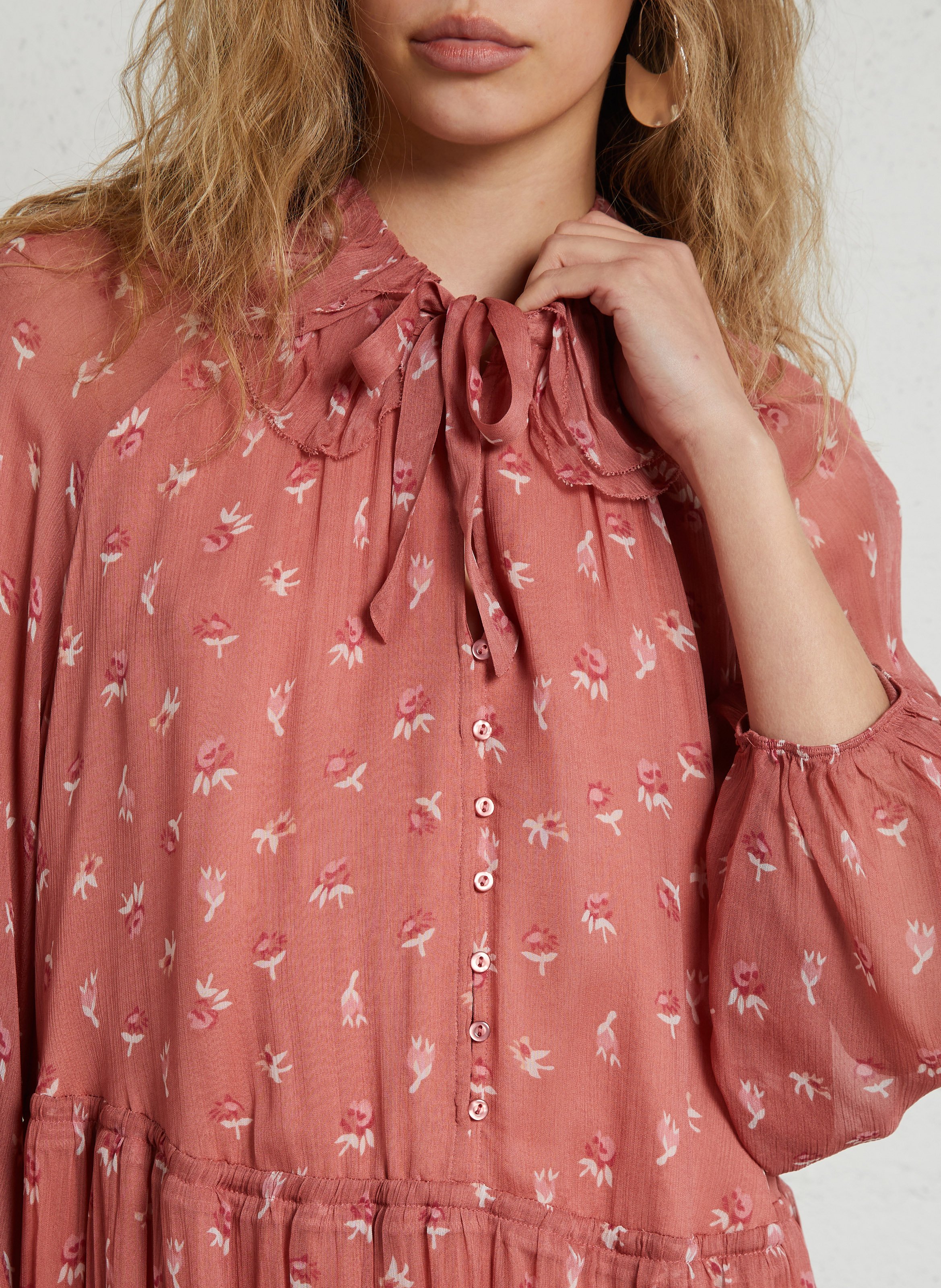 Robe courte mousseline imprimée DES PETITS HAUTS Rose