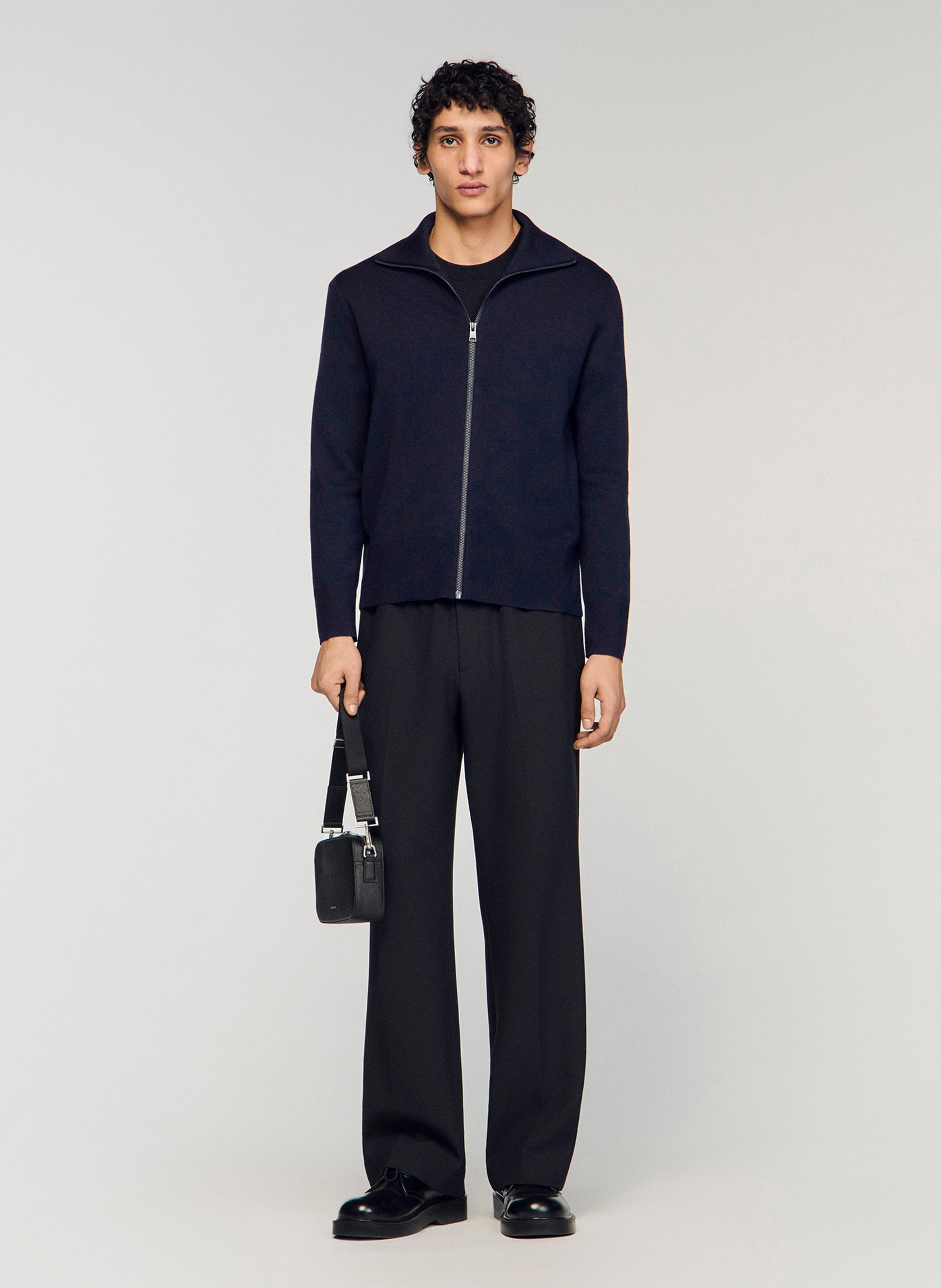 Gilet zippé en laine SANDRO Bleu