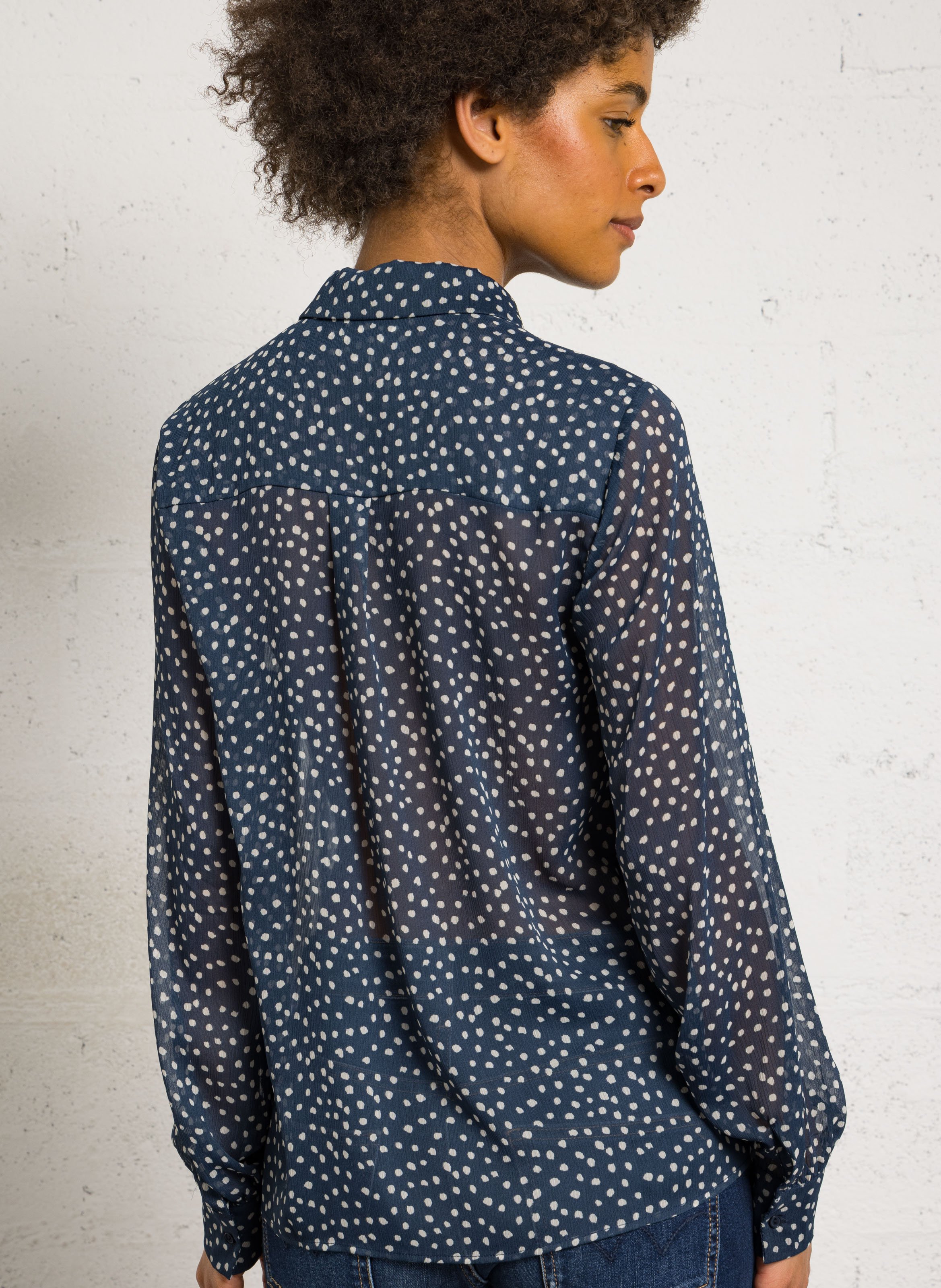 Chemise droite col classique en voile imprimé SUD EXPRESS Bleu